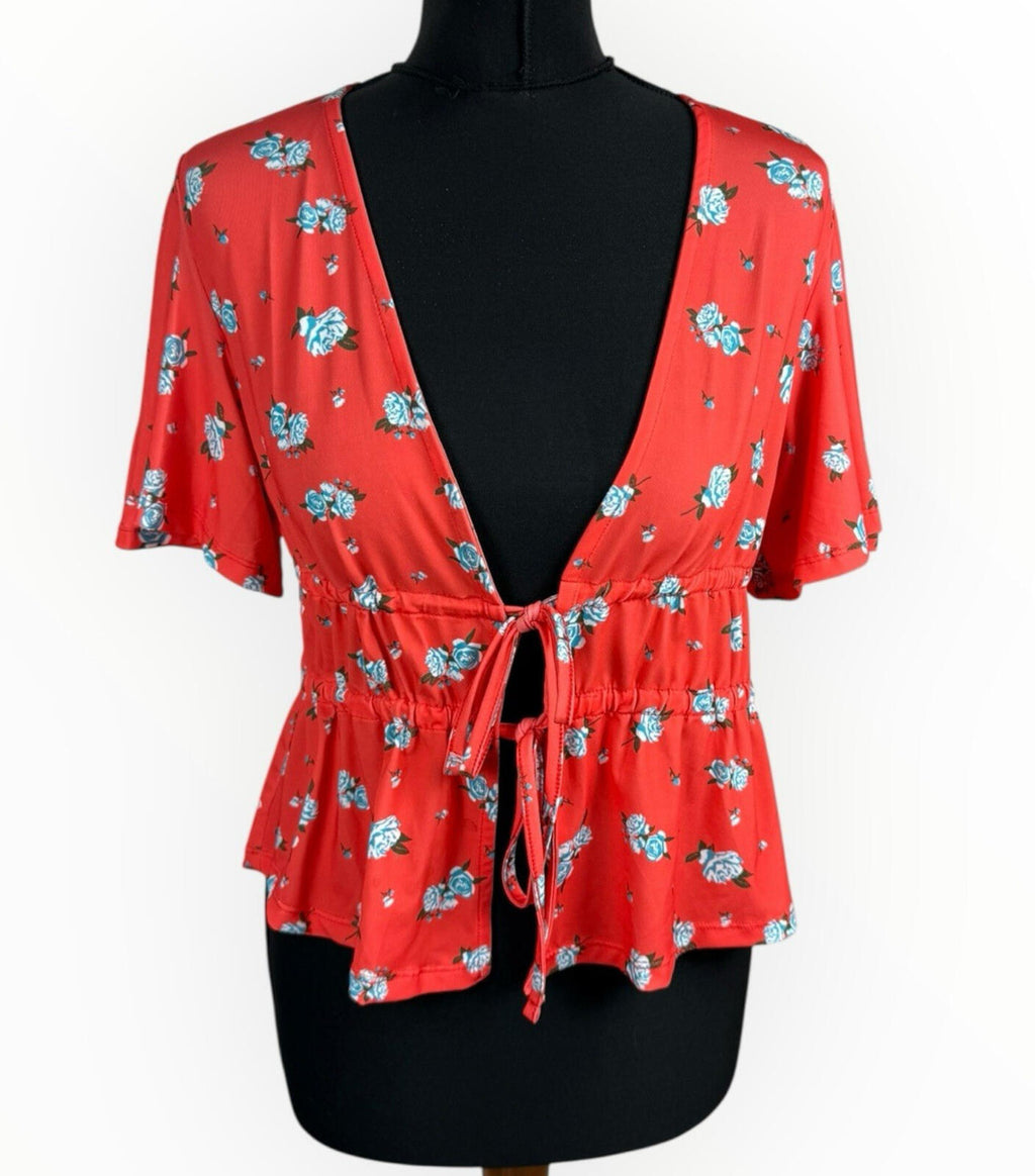 ASOS Floral Croptop Women's UK Size Tie Front Short Sleeve Orange