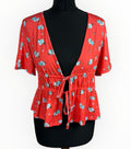ASOS Floral Croptop Women's UK Size Tie Front Short Sleeve Orange