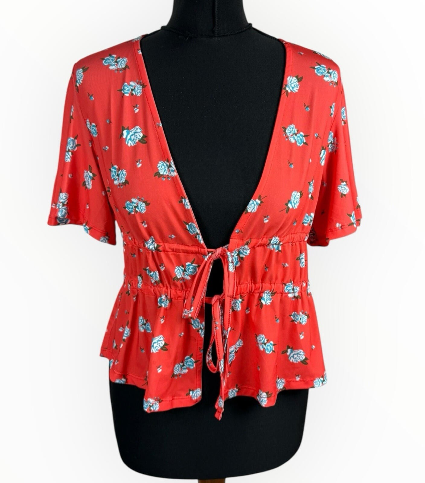 ASOS Floral Croptop Women's UK Size Tie Front Short Sleeve Orange