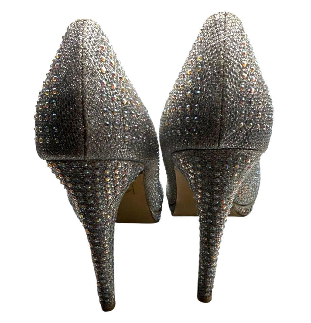 Truffle Silver Rhinestone Shoes Round Toe Stiletto Sparkle Women’s UK Size 6