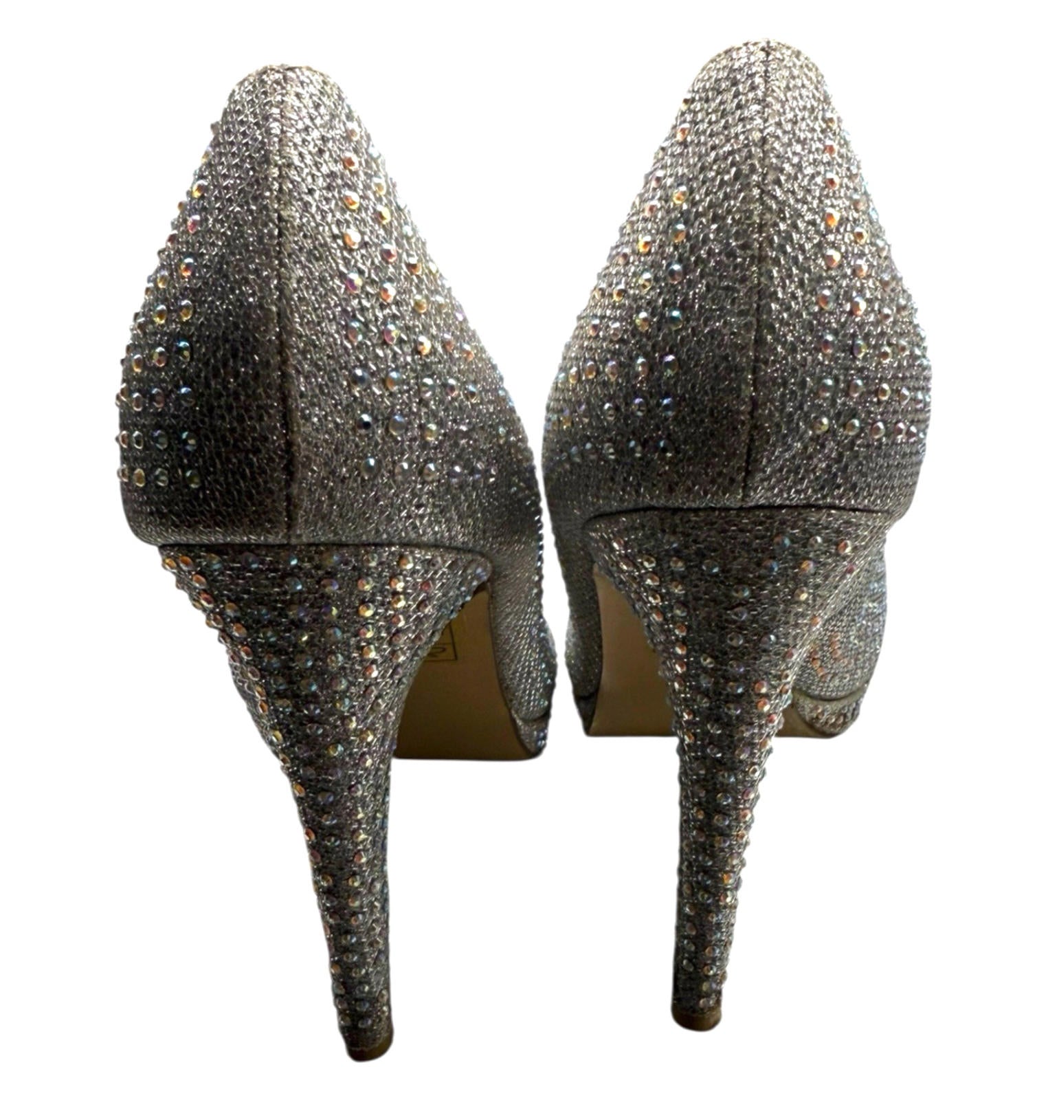 Truffle Silver Rhinestone Shoes Round Toe Stiletto Sparkle Women’s UK Size 6