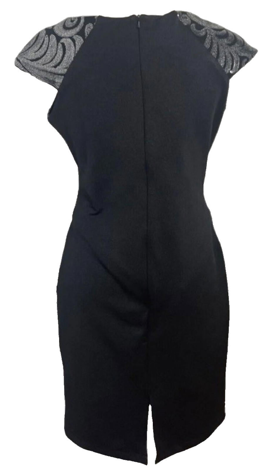 Amy Childs Black Midi Dress Silver Sequin Leaf Detail Women's UK Size 14
