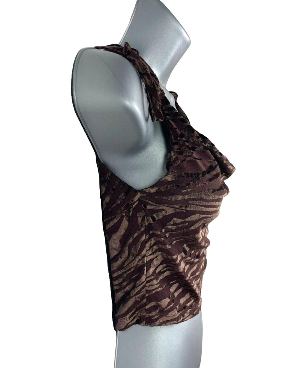 Figa Brown Velour Crop Top Animal Print Scoop Neck Women’s UK Size 6
