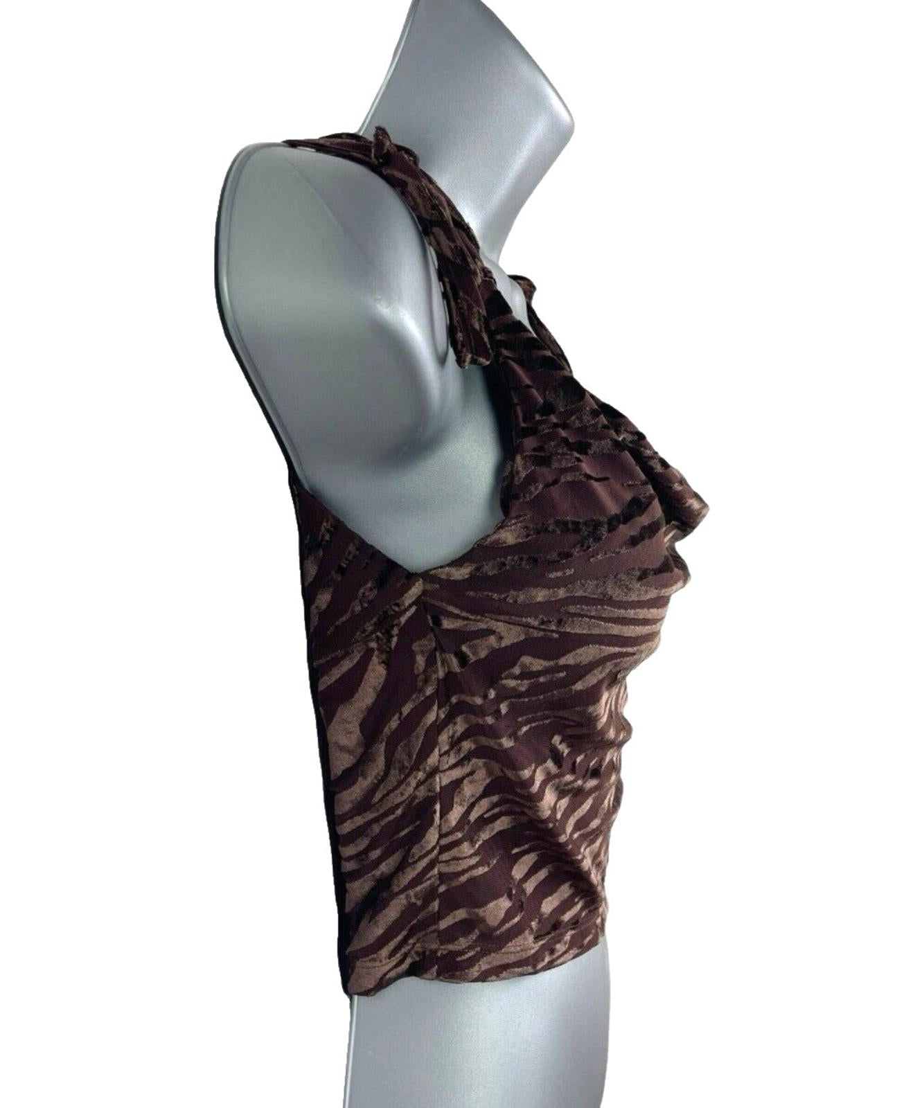 Figa Brown Velour Crop Top Animal Print Scoop Neck Women’s UK Size 6
