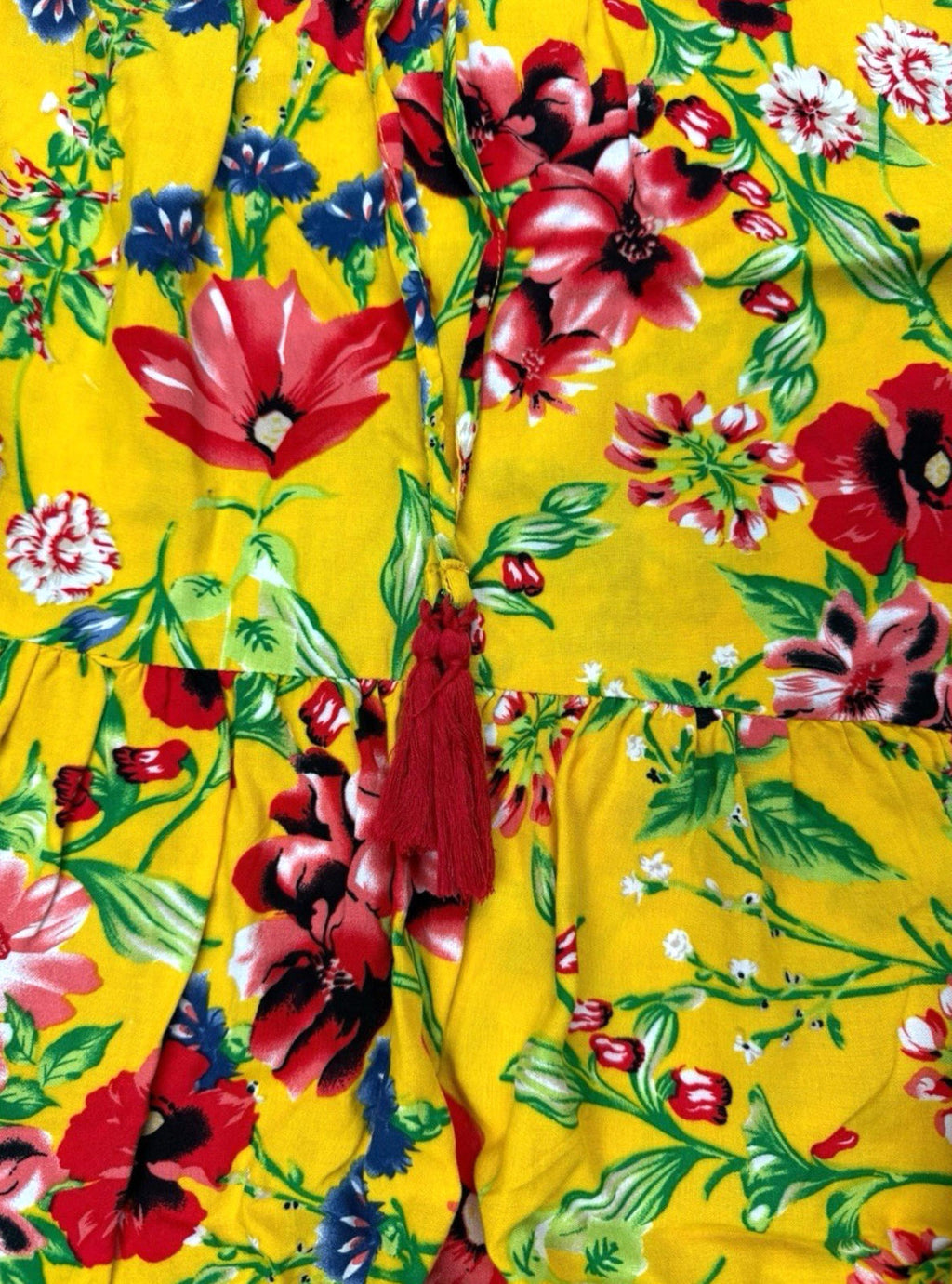High Low Floral Skirt Women’s UK Size 12 Yellow Elasticated Waist Ruffled Hem