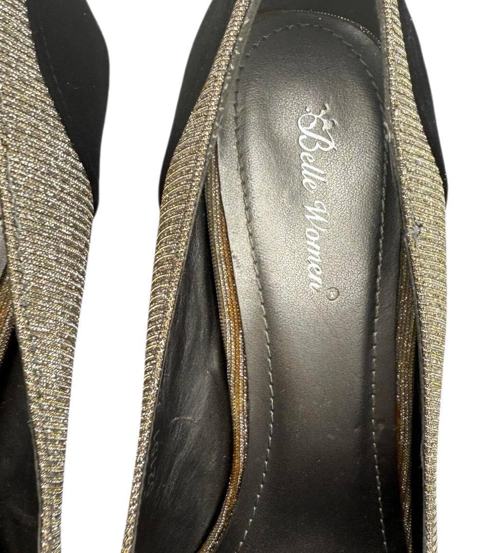 Belle Woman Stiletto Shoes Women’s UK Size 6 Pointed Toe Sparkle Black Silver