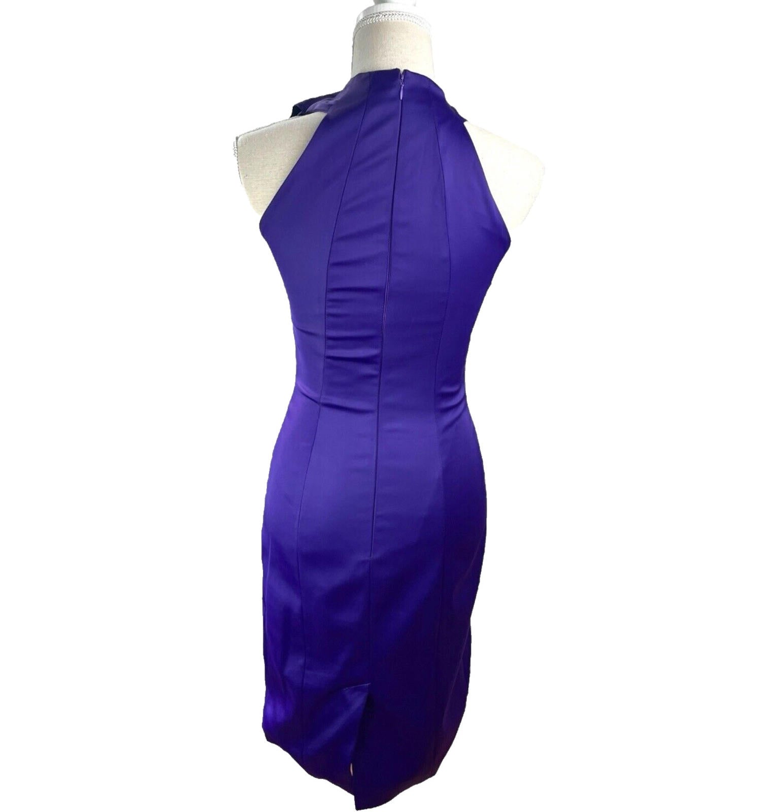 Karen Millen Dress Purple Stretch Satin Sheath High Neck Women’s UK Size 8