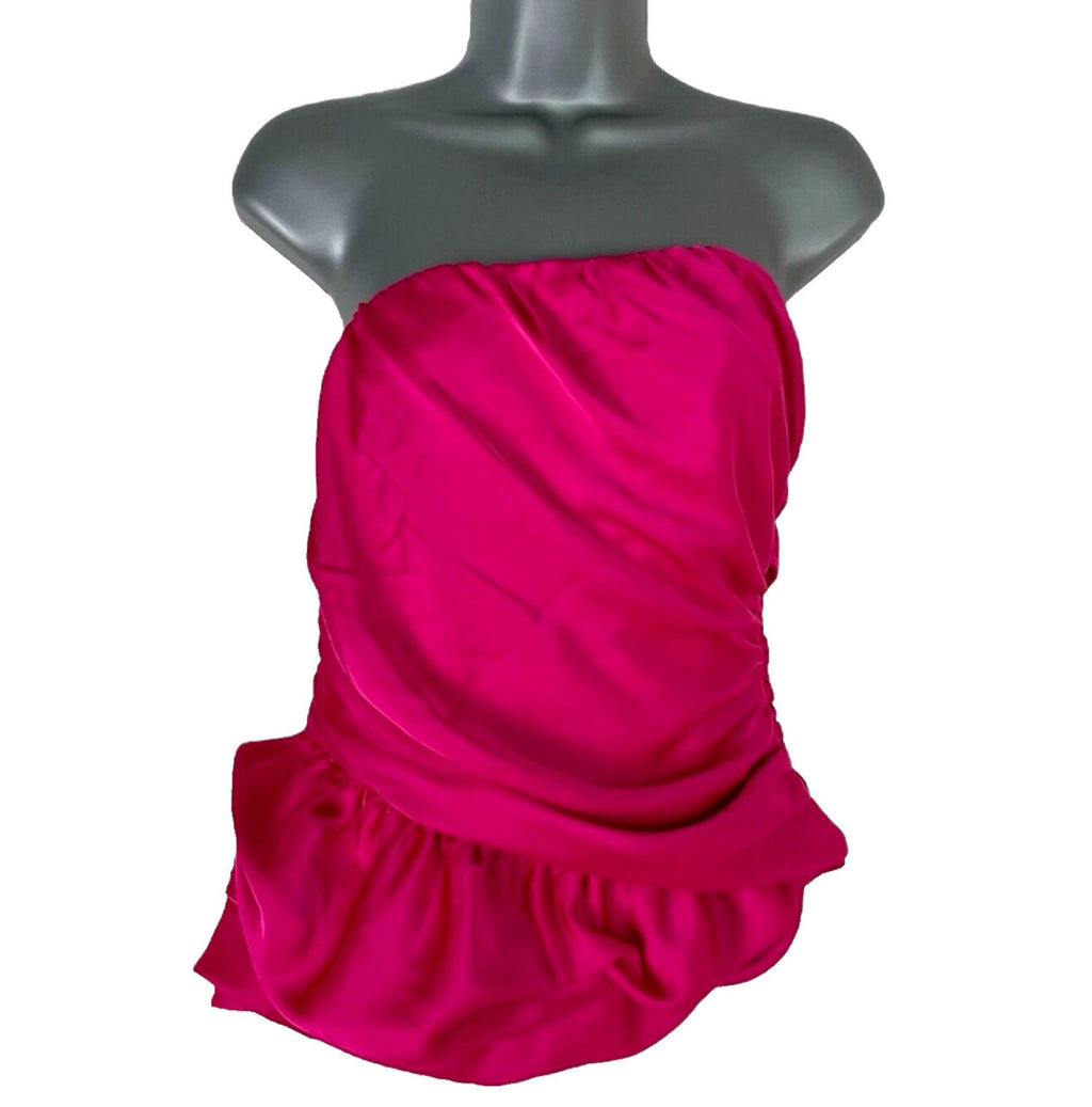 Pink Satin Ruffle Top Strapless Blouse Women’s UK Size S