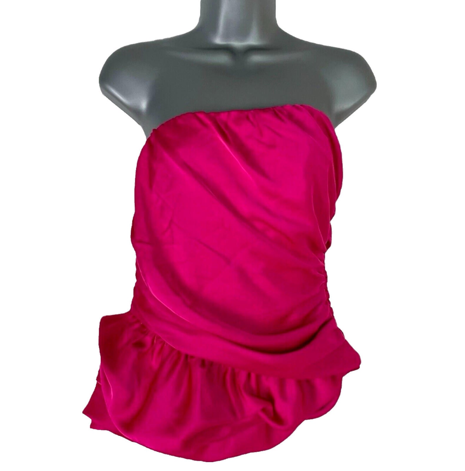Pink Satin Ruffle Top Strapless Blouse Women’s UK Size S