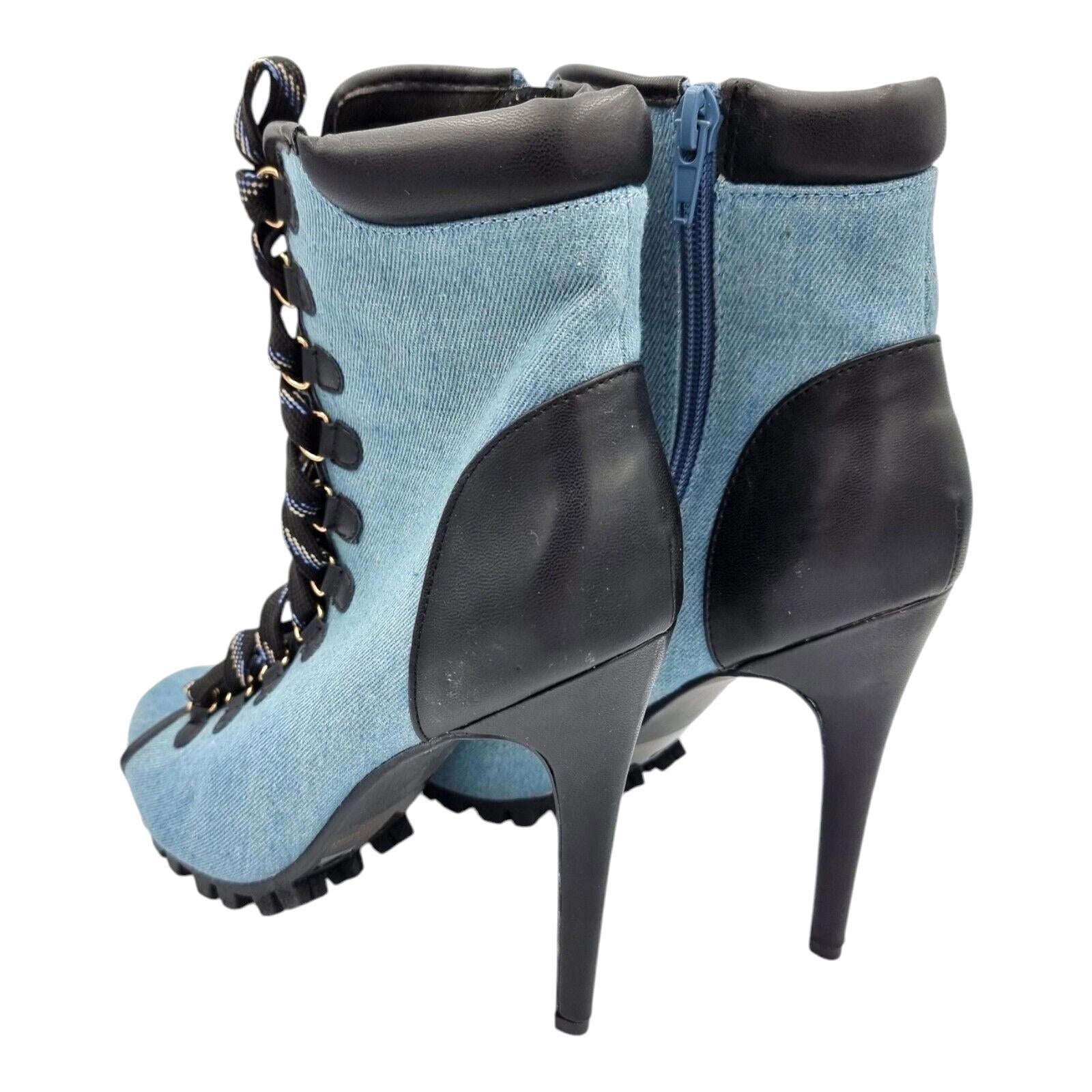 Denim Stiletto Shoe Women's UK Size 6.5 Open Toe Heel Lace Up Zip Fastening Boot