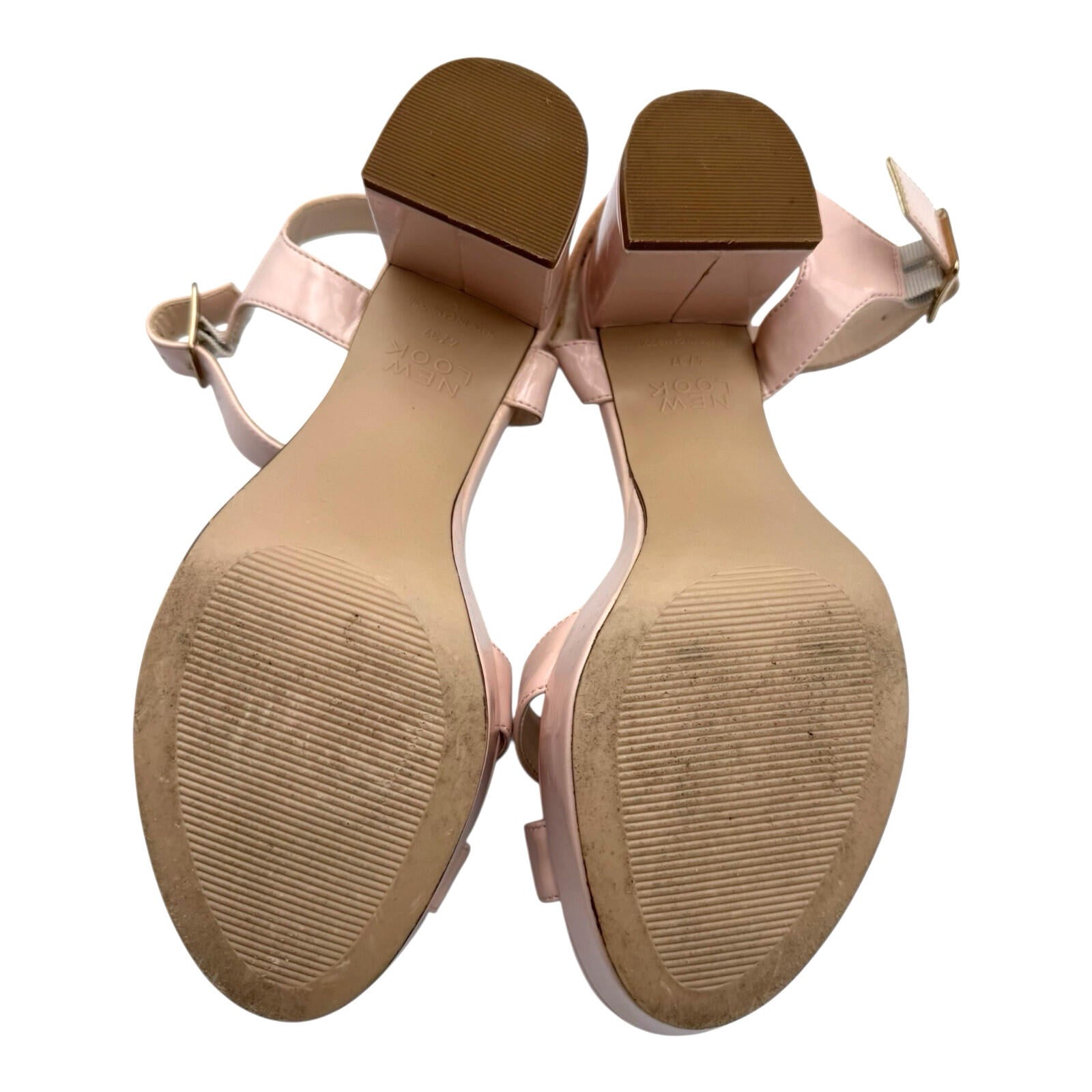 NewLook Open-Toe Sandal Shoes Women’s UK Size 4 Block Heel Patent Leather Nude