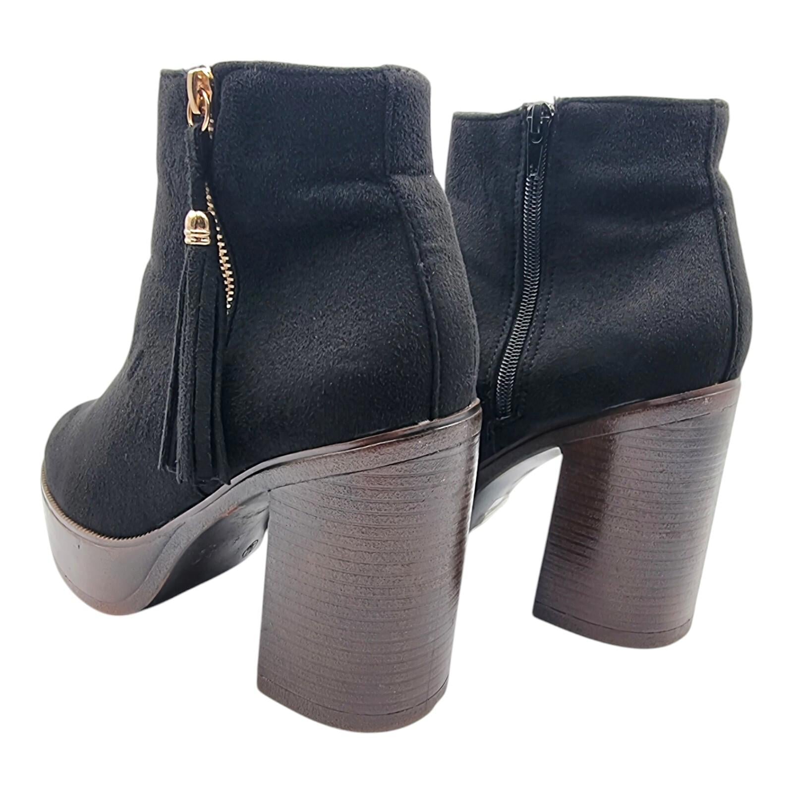Krush Ankle Boots Black Block Heel Faux Suede Women's UK Size 7