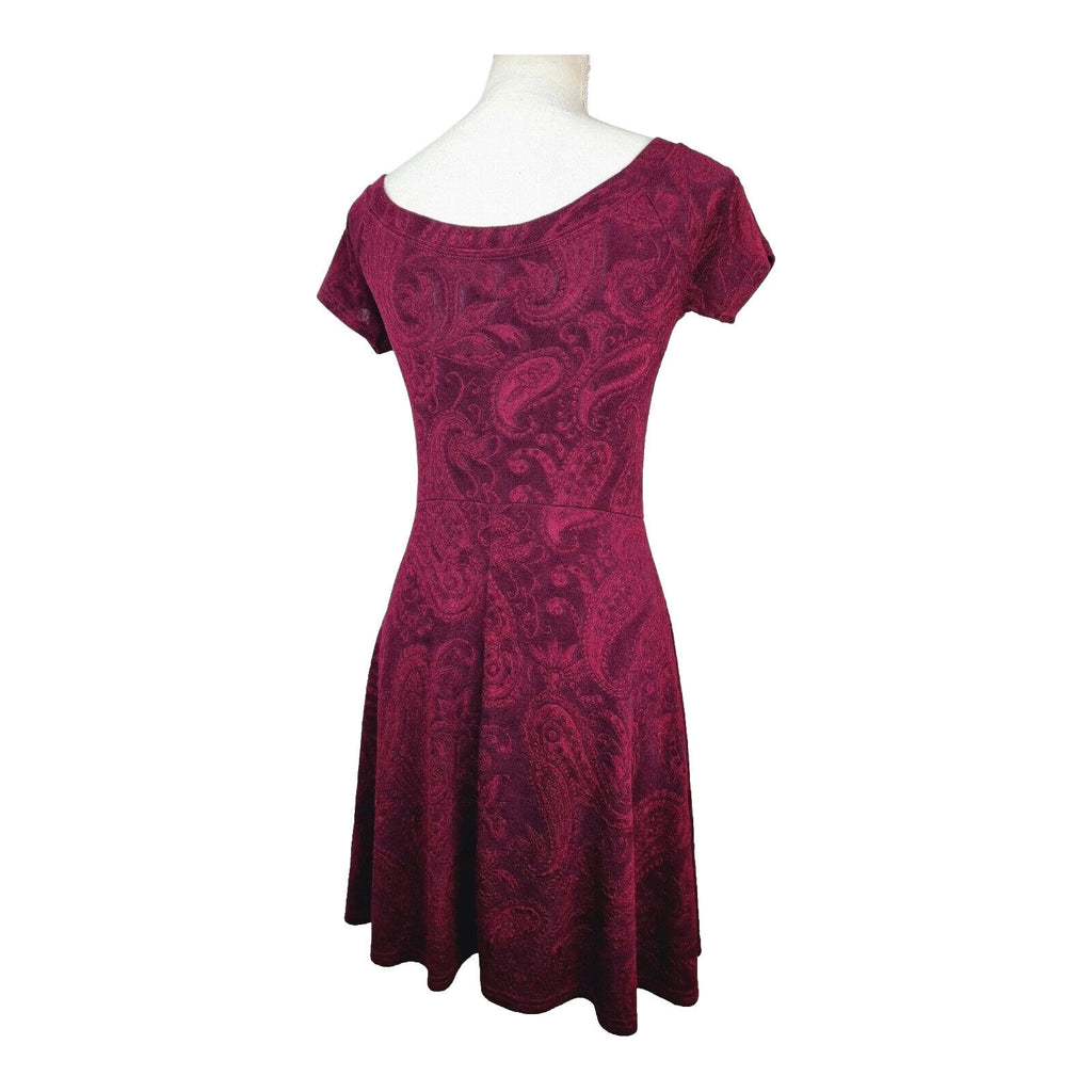 Miss Selfridge Fit & Flare Paisley Mini Dress Women's UK Size 12 Burgundy Red