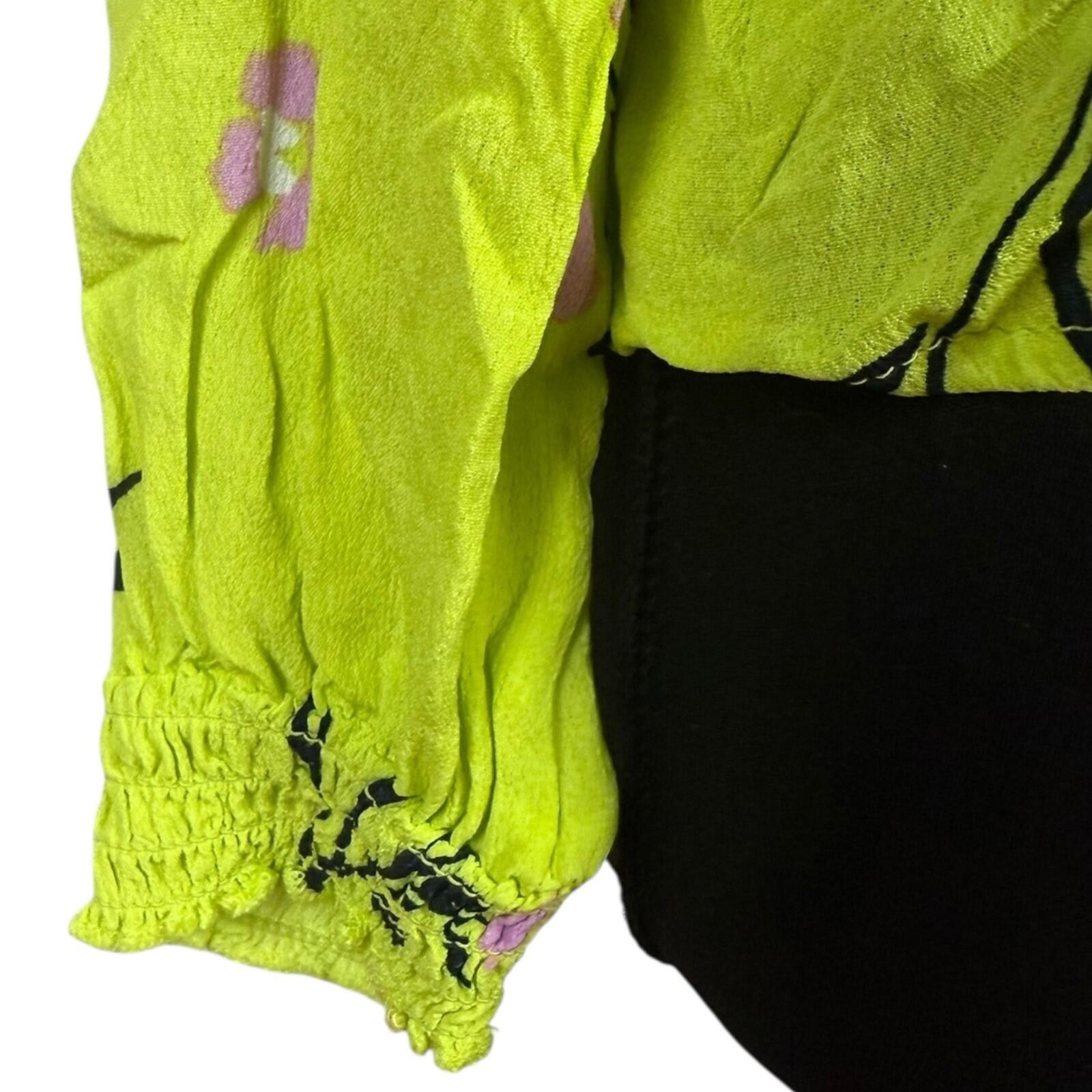 River Island Neon Blouse Women’s UK Size 10 Long Sleeve Frill Detail Floral