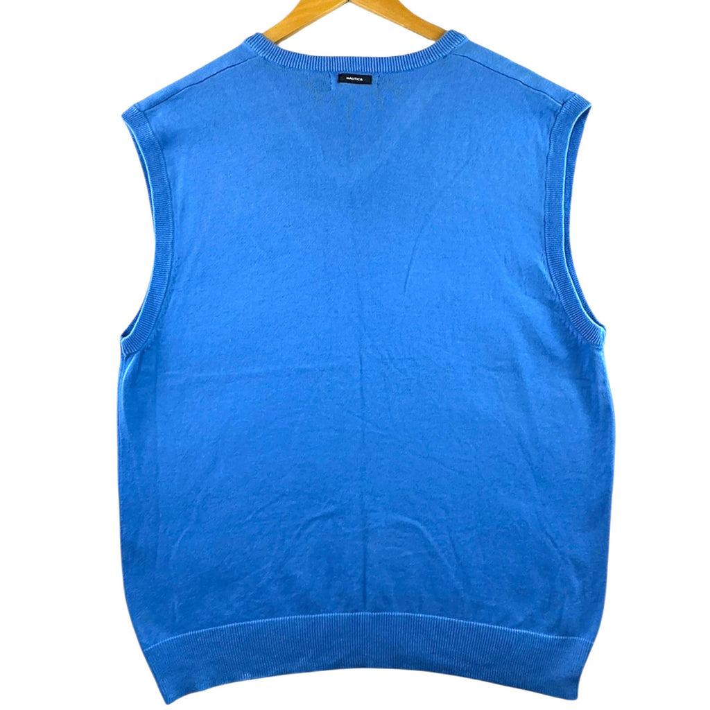 Nautica Sweater Vest Men's UK Size XL Blue Sleeveless 100% Cotton V-Neck