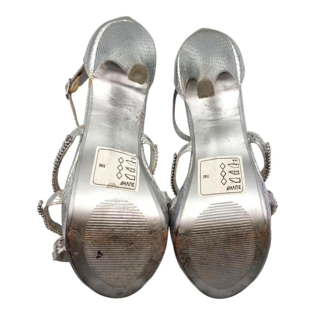 Shoe Box Silver Embellished High Heel Sandles Womens UK Size 7