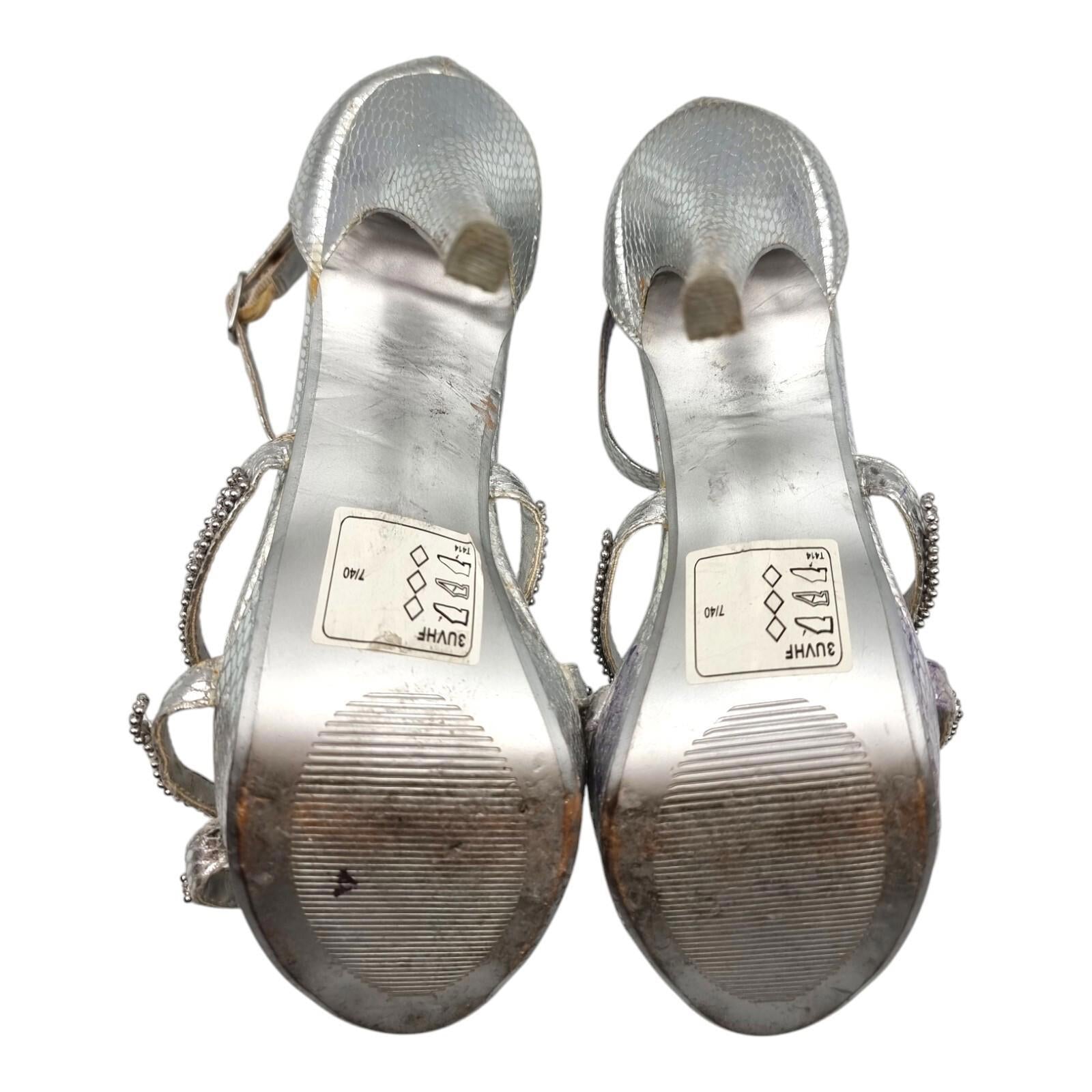 Shoe Box Silver Embellished High Heel Sandles Womens UK Size 7