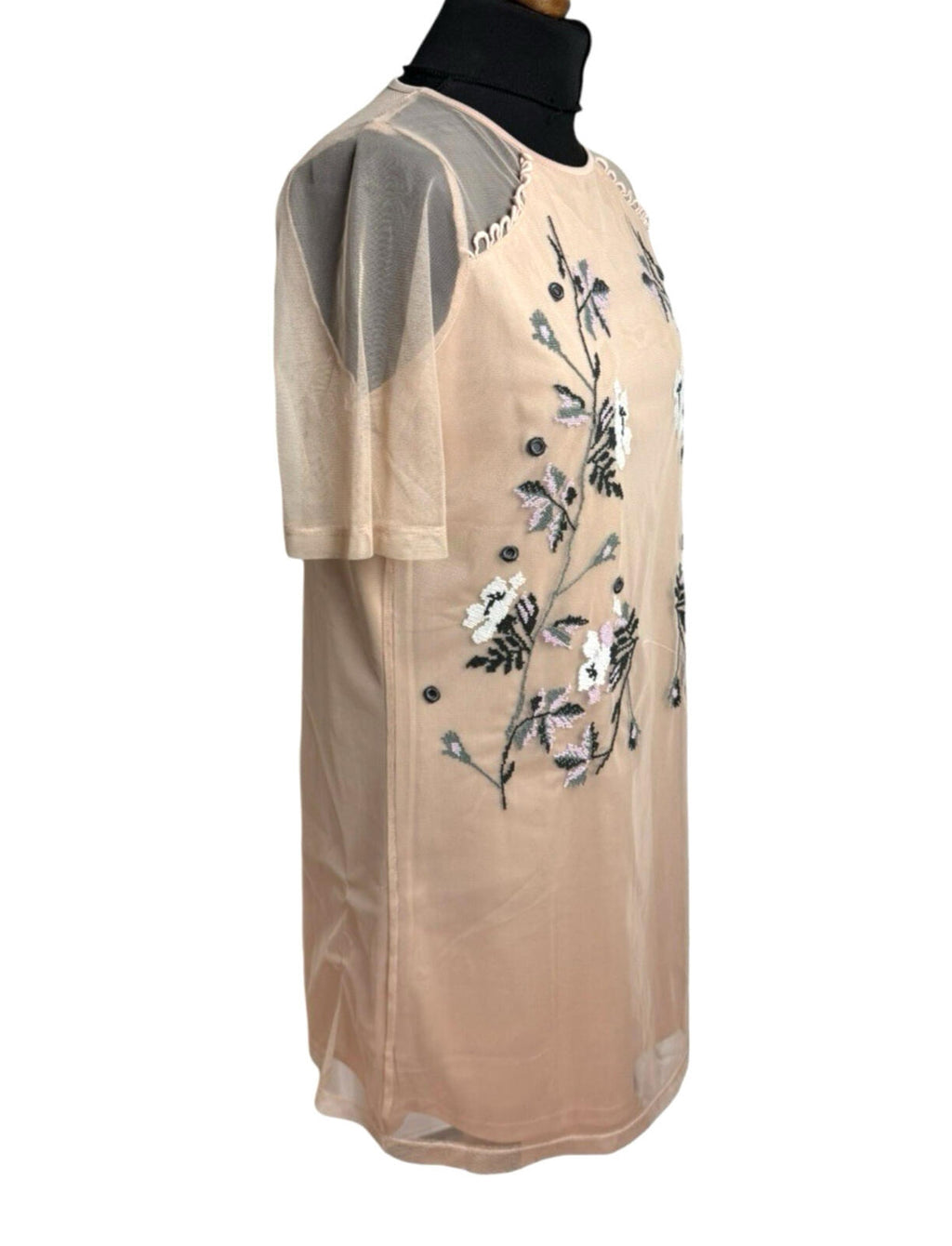 River Island Chiffon Mini Dress Women’s UK Size 12 Floral Embroidered Lined Pink