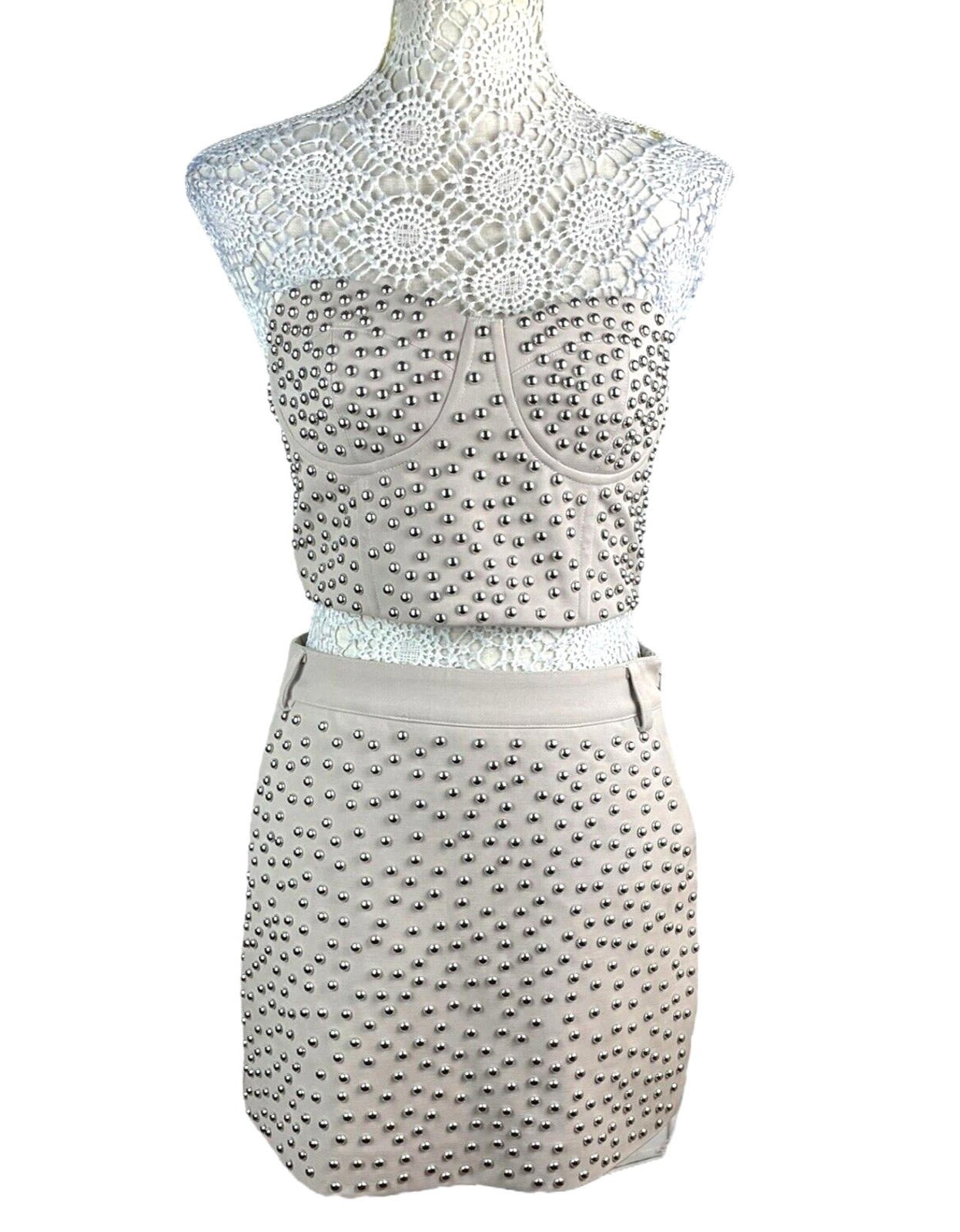 Nasty Gal Beige Studded Skirt A D Croptop Co-Ord Set Women’s UK Size 10