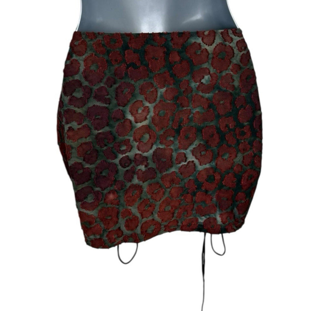 Pretty Little Thing Textured Mini Skirt Black Red Animal Print Women’s UK Size 8