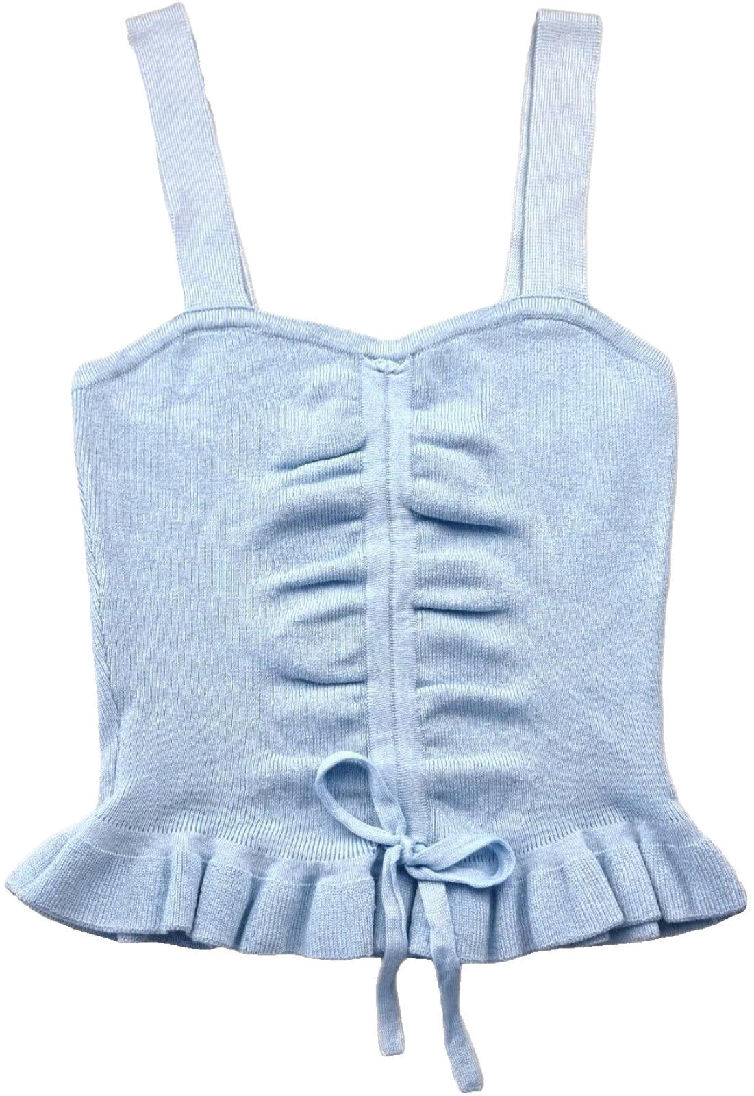 Divided Knit Vest Cami Crop Top Thrill Bow Detail Blue Women's UK Size XS