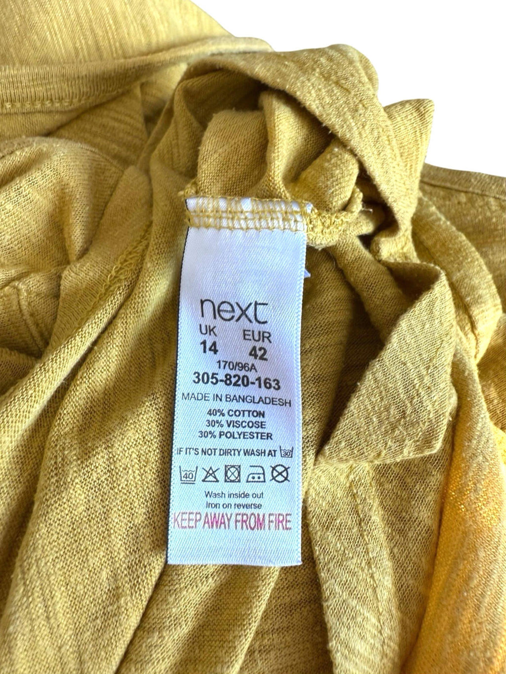 Next T-Shirt Blouse Women’s UK Size 14 Mustard Yellow V Neck Pocket Summer