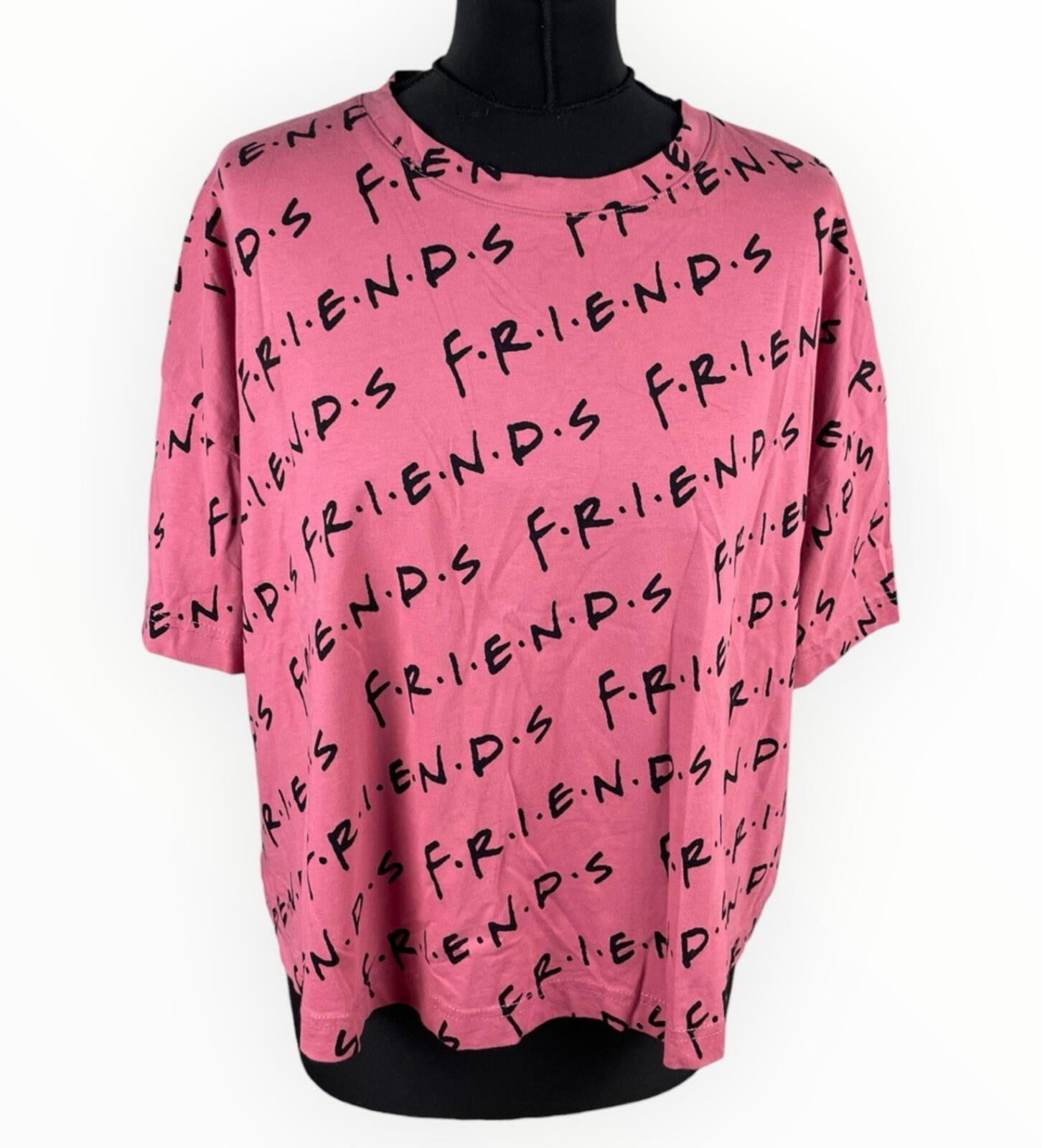 Friends Cropped T-Shirt Women’s UK Size 14 Short Sleeve Cotton Geometric Print