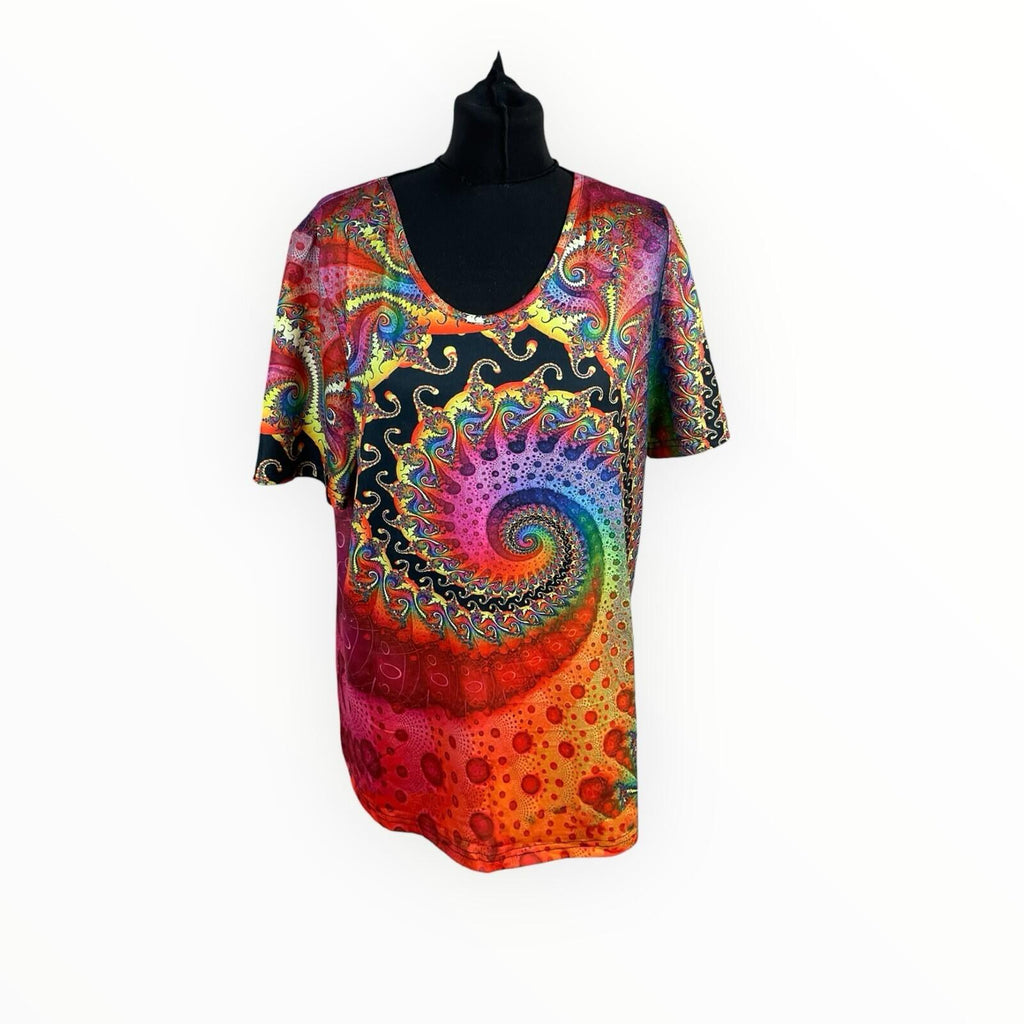 Physcedelic T-shirt Top Women's UK Size L Short Sleeve Stretch Multicolour