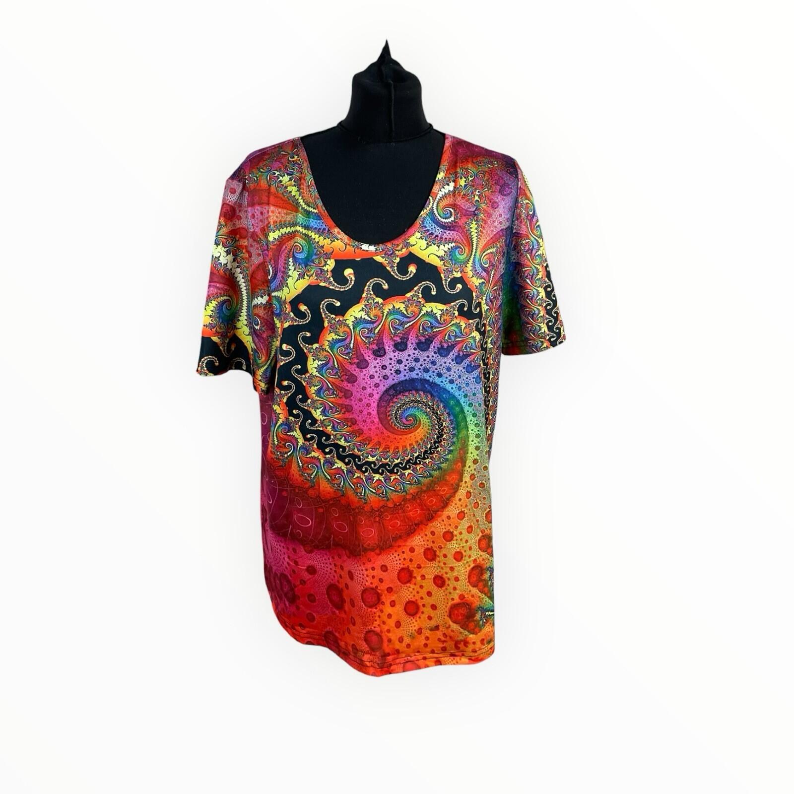 Physcedelic T-shirt Top Women's UK Size L Short Sleeve Stretch Multicolour