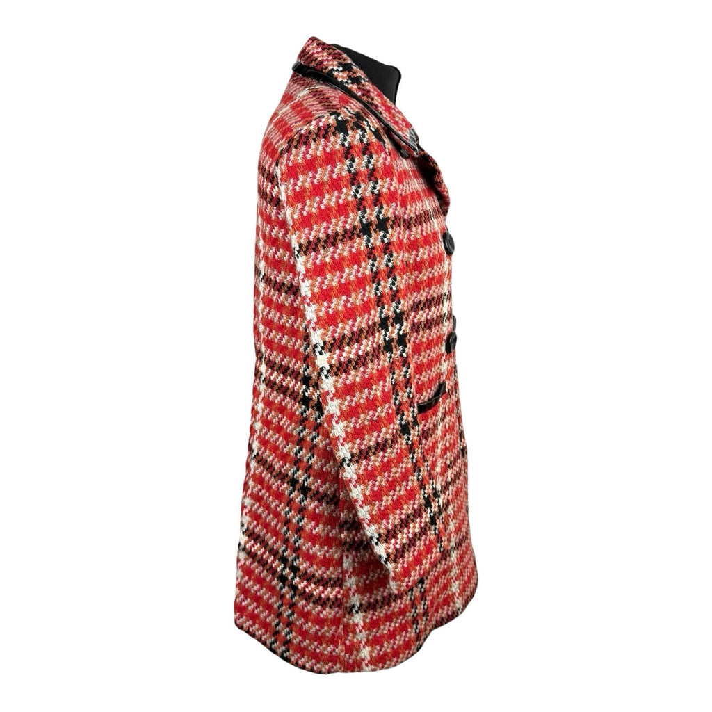 Topshop Red Check Overcoat Women’s UK Size 8 Collared Pockets Lined Button Up