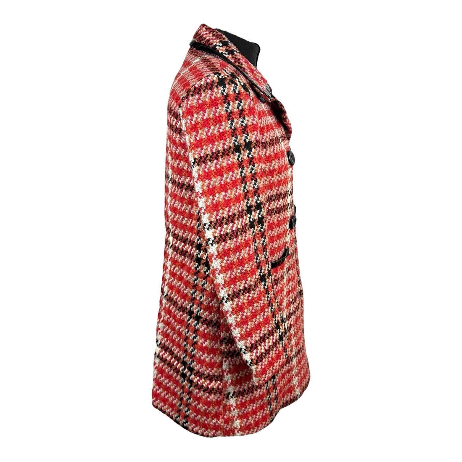 Topshop Red Check Overcoat Women’s UK Size 8 Collared Pockets Lined Button Up