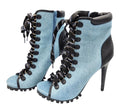 Denim Stiletto Shoe Women's UK Size 6.5 Open Toe Heel Lace Up Zip Fastening Boot
