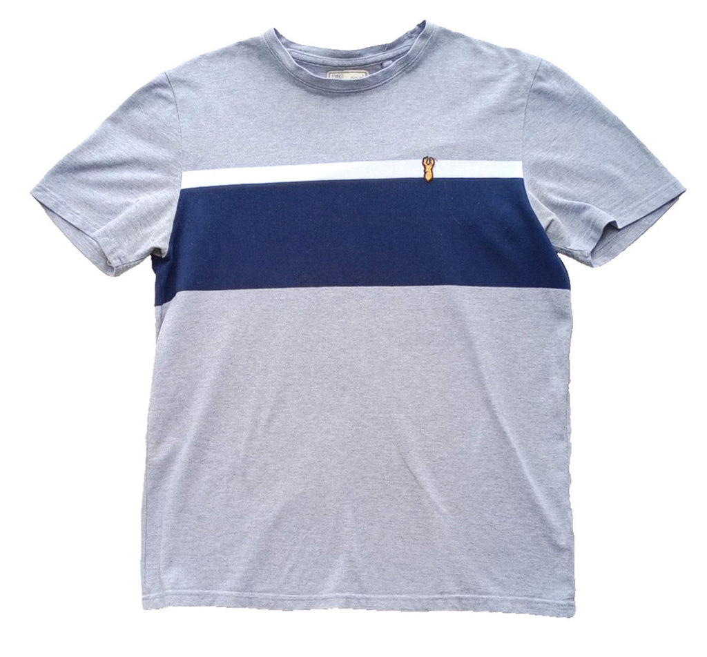 Next T-Shirt Men's UK Size L Grey Crew Neck Jersey Logo Striped Cotton Rich
