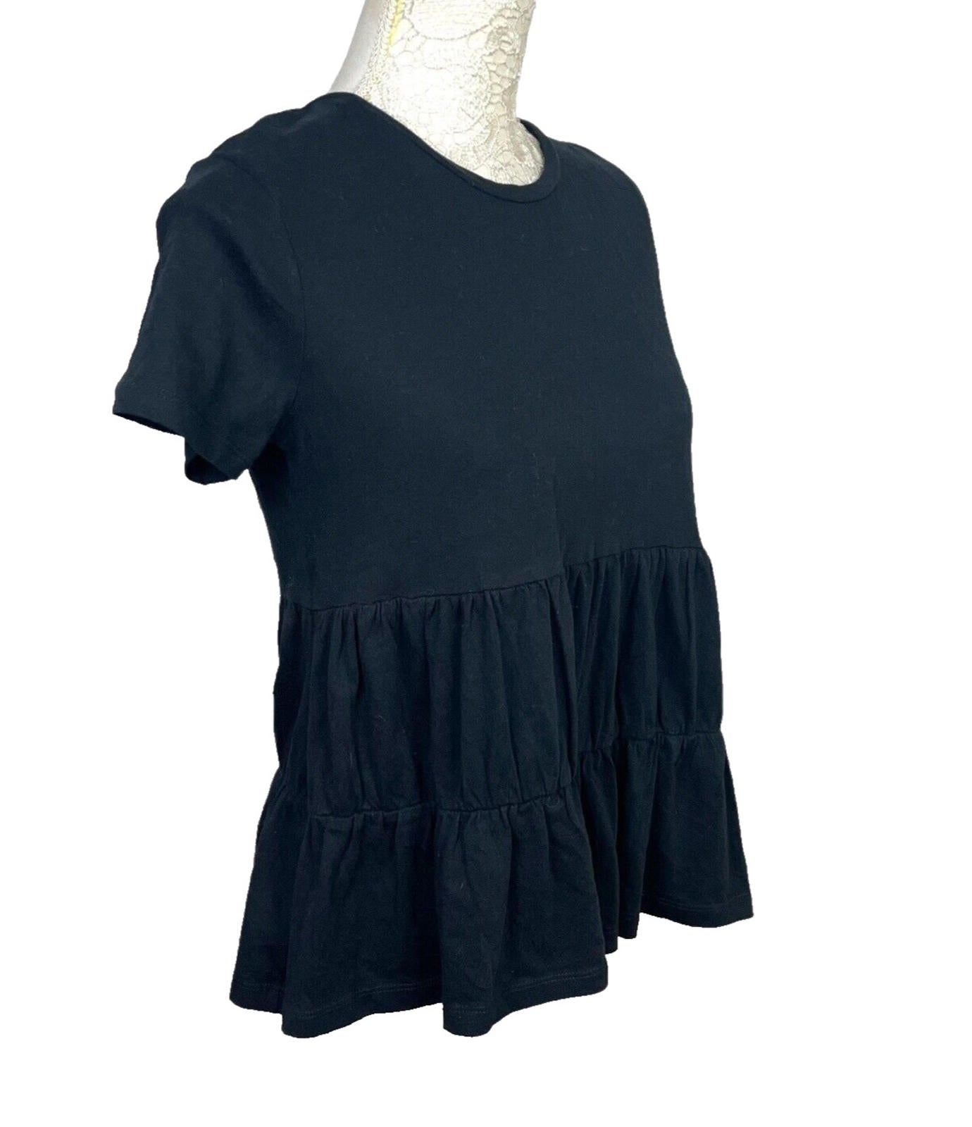 Zara Black Tiered Peplum Top 100% Cotton Women's UK Size S