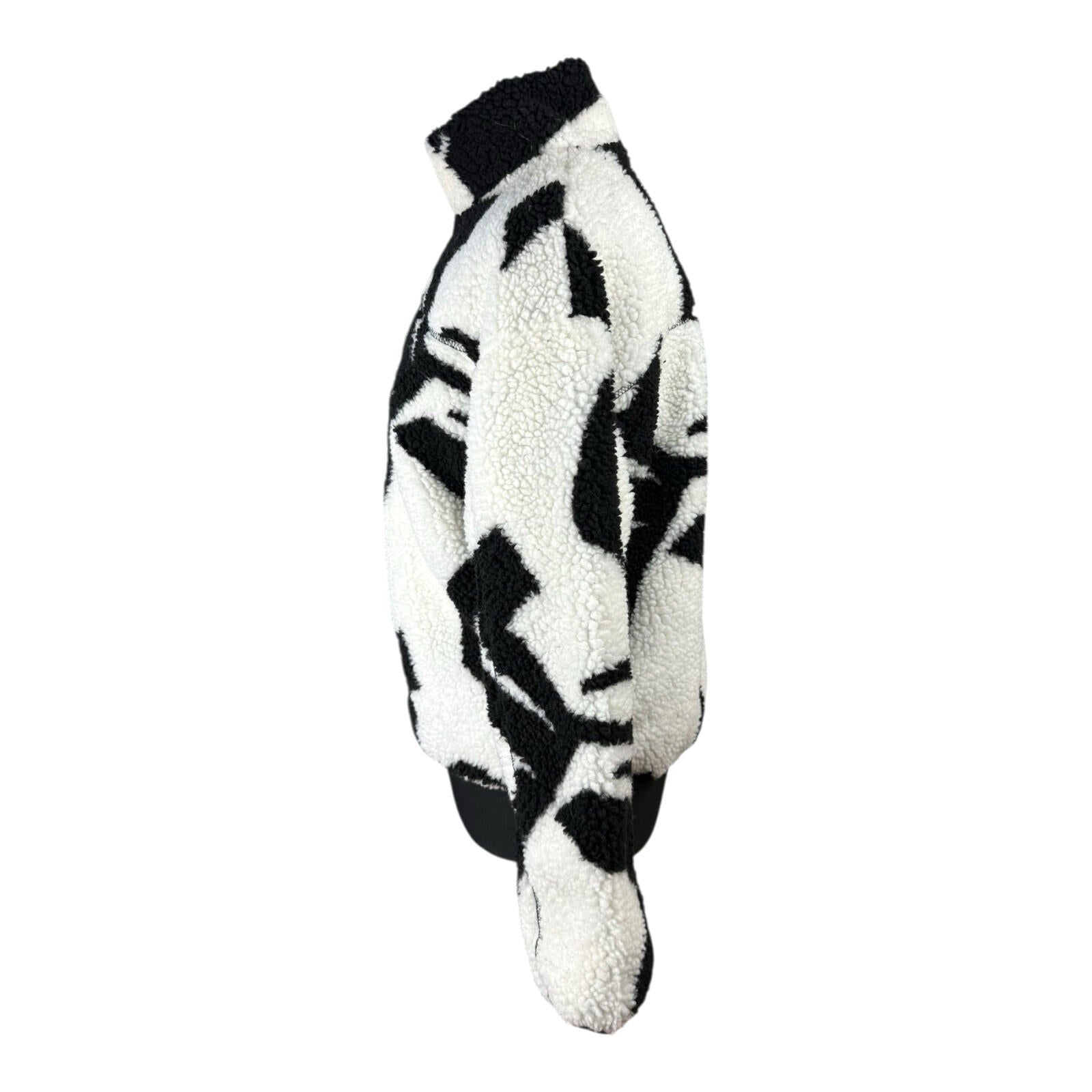 New Look Teddy Fleece Jacket Women’s UK Size S Zip Up Beige Black Coat