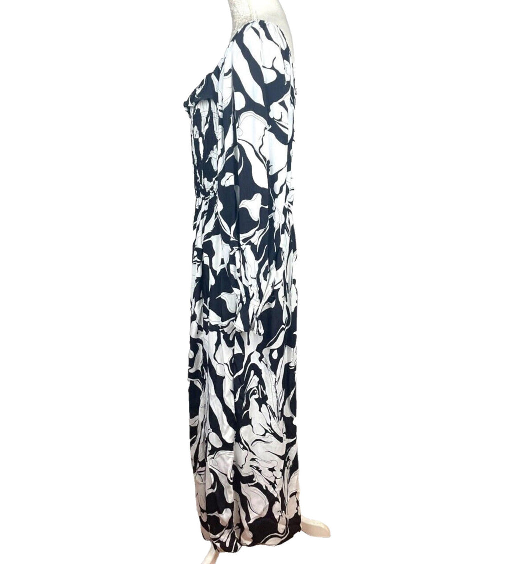 River Island Dress Black & White Bardot With Side Split Women's UK Size 14