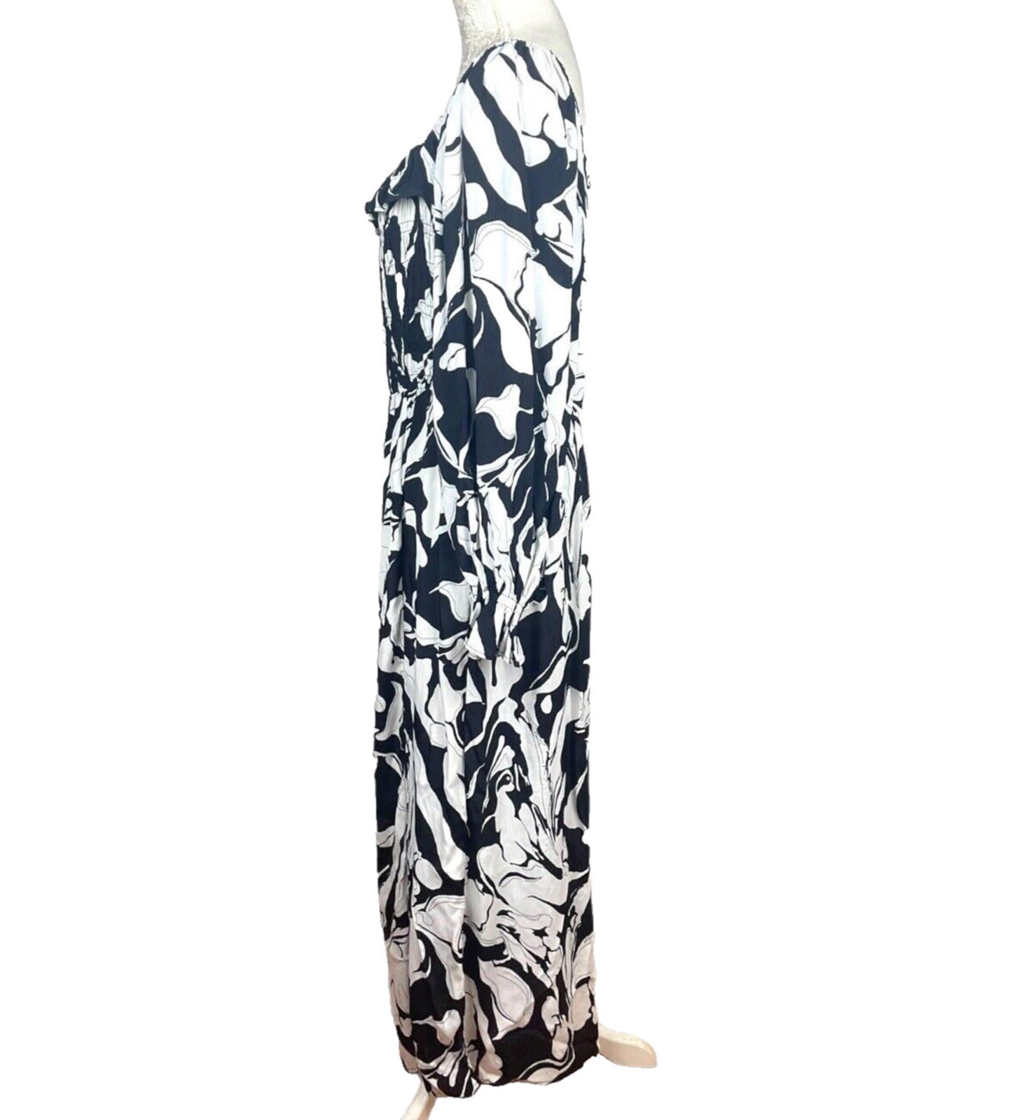 River Island Dress Black & White Bardot With Side Split Women's UK Size 14
