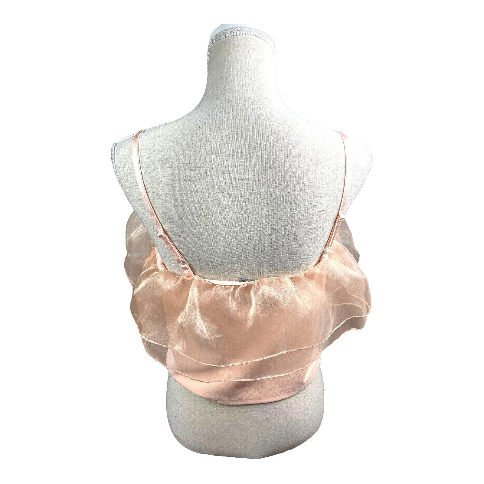 Select Tiered Ruffle Camisole Top Women’s UK Size M Peach Cropped Adjustable