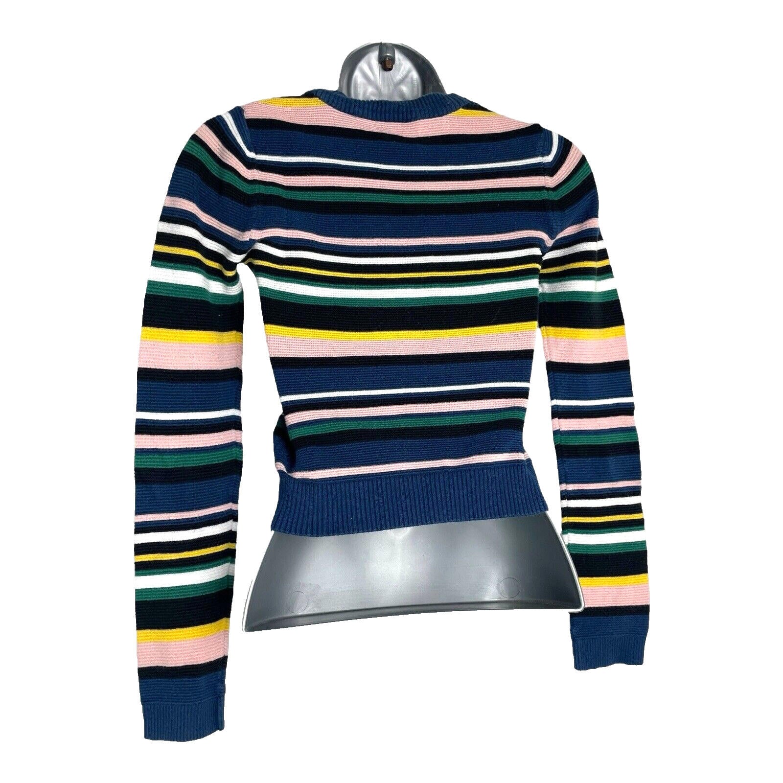 Topshop Jumper Blue & Multicolour Stripe Cropped Long Sleeve Women’s UK Size 8