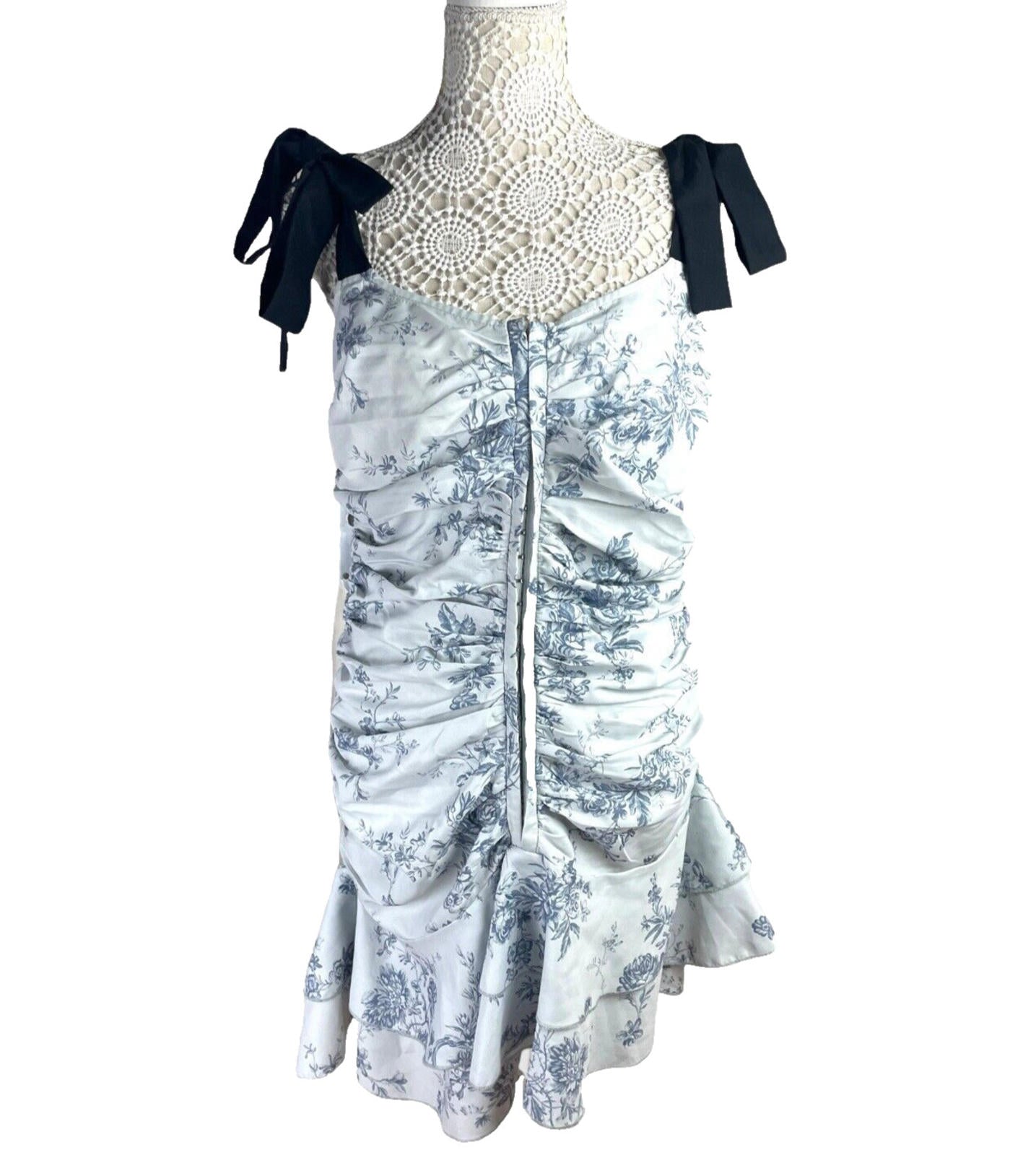 Pretty Little Thing Pale Blue Corset Mini Dress Ruffles Women’s UK Size 16