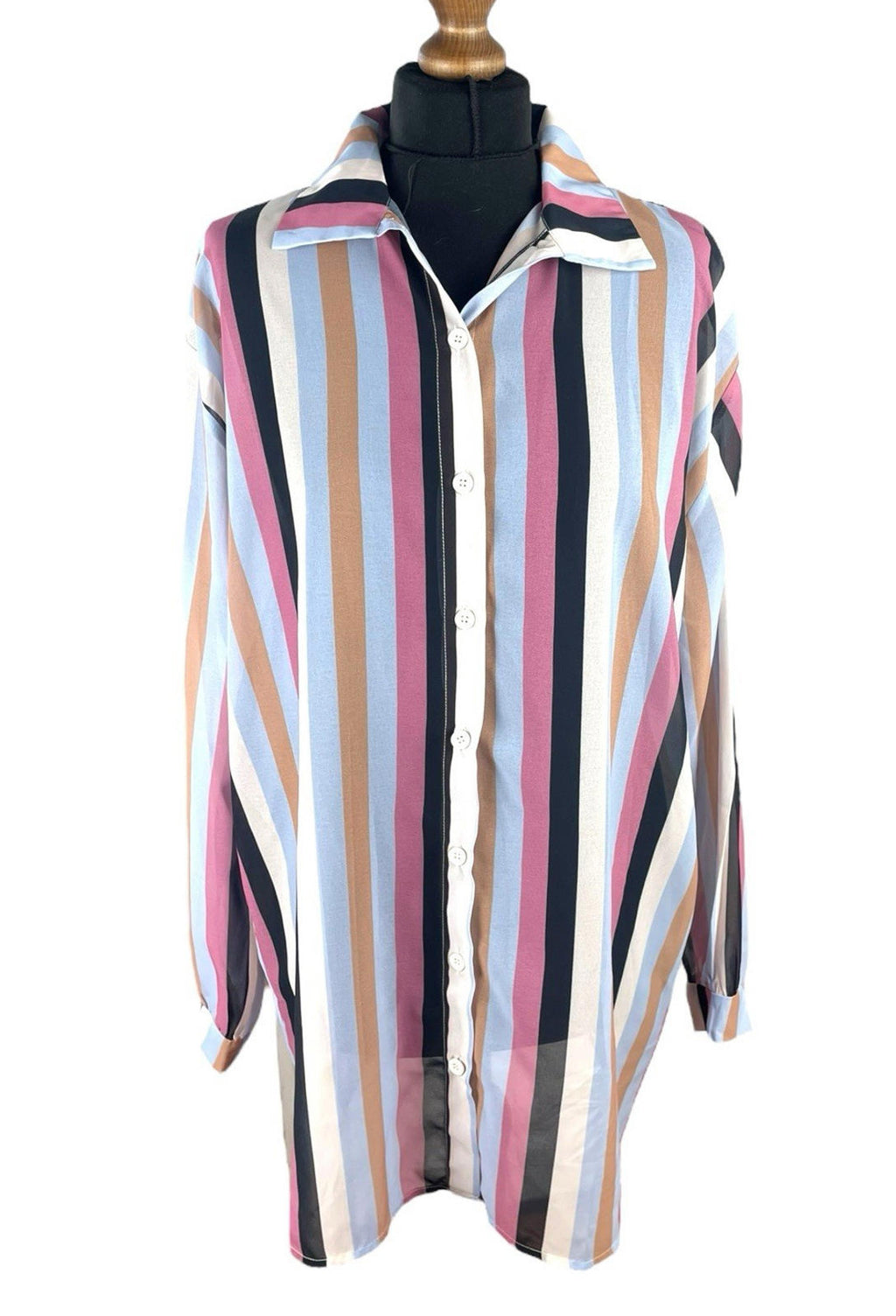 Pretty Little Thing Shirt Blouse Women’s UK Size S Colorful Stripe Long Sleeved