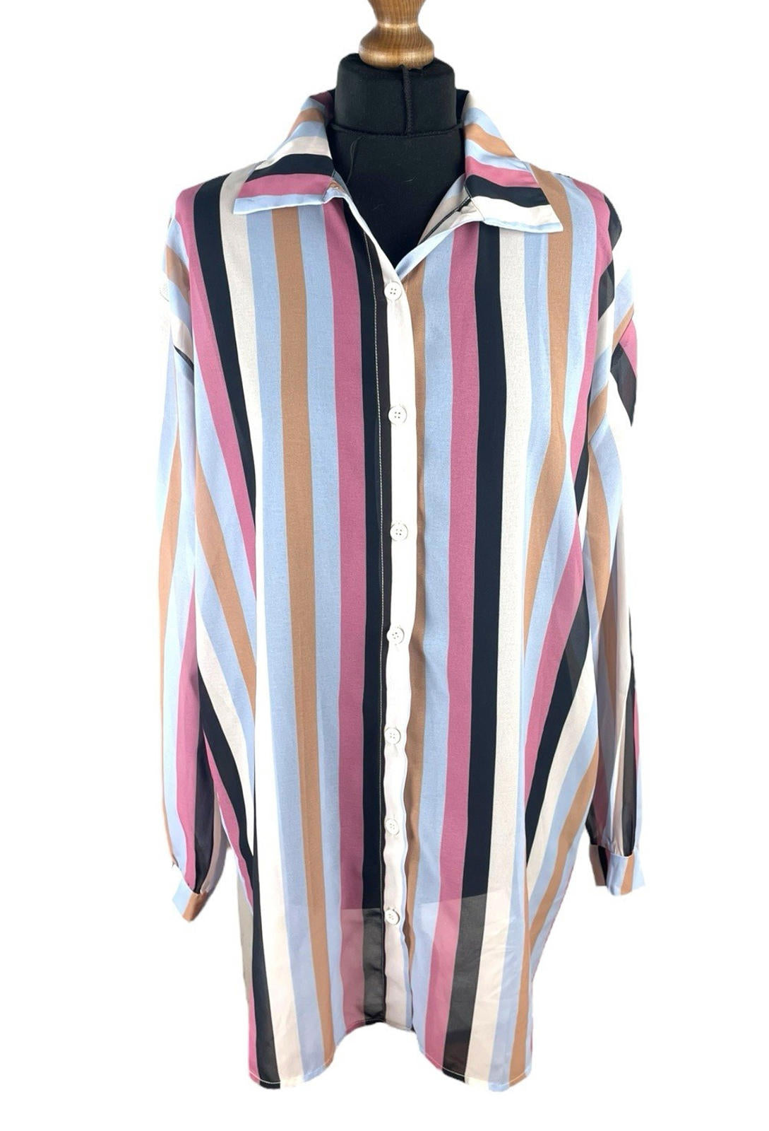 Pretty Little Thing Shirt Blouse Women’s UK Size S Colorful Stripe Long Sleeved