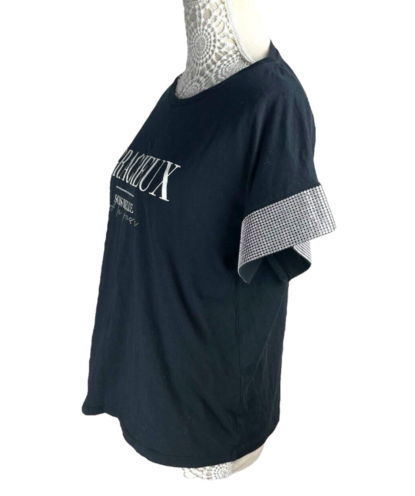 River Island T-shirt Top Dimante Sleeve Detail Women’s UK Size 14