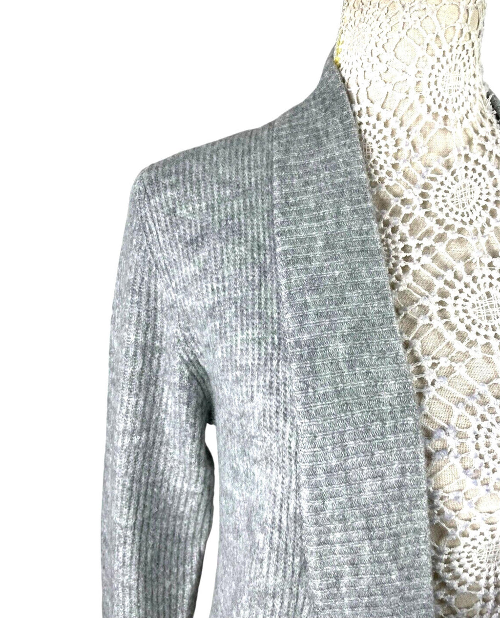 New Look Longline Knit Cardigan Women’s UK Size S Grey Ribbed Open Front Pockets