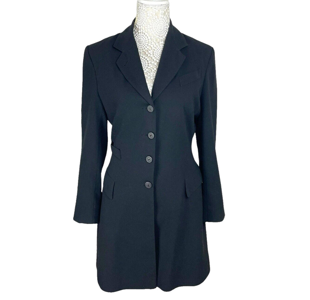 Ego Blazer Jacket Retro Long Black Shoulder Pads Women’s UK Size 10