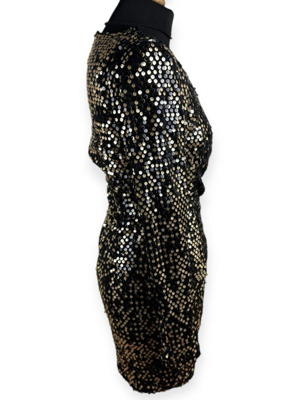 AX Paris Sequin Mini Dress Women’s UK Size 10 Long Sleeve Black Gold