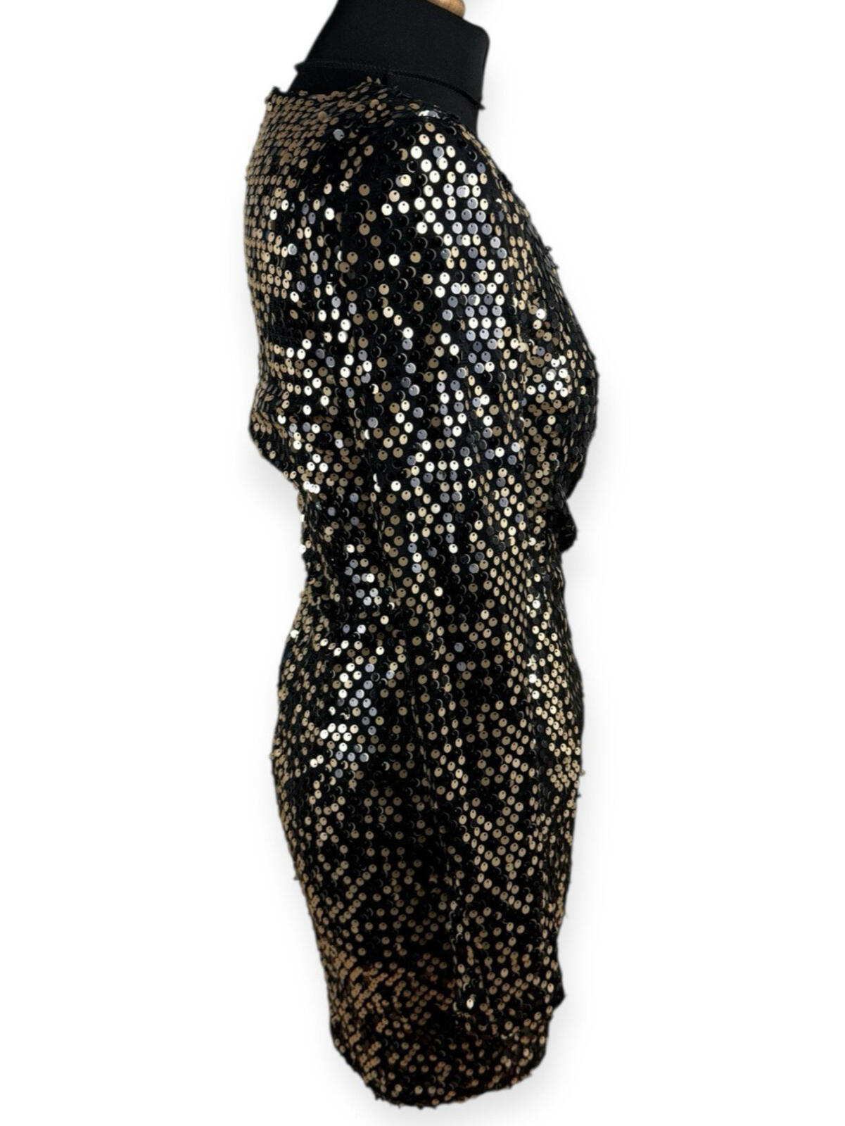AX Paris Sequin Mini Dress Women’s UK Size 10 Long Sleeve Black Gold