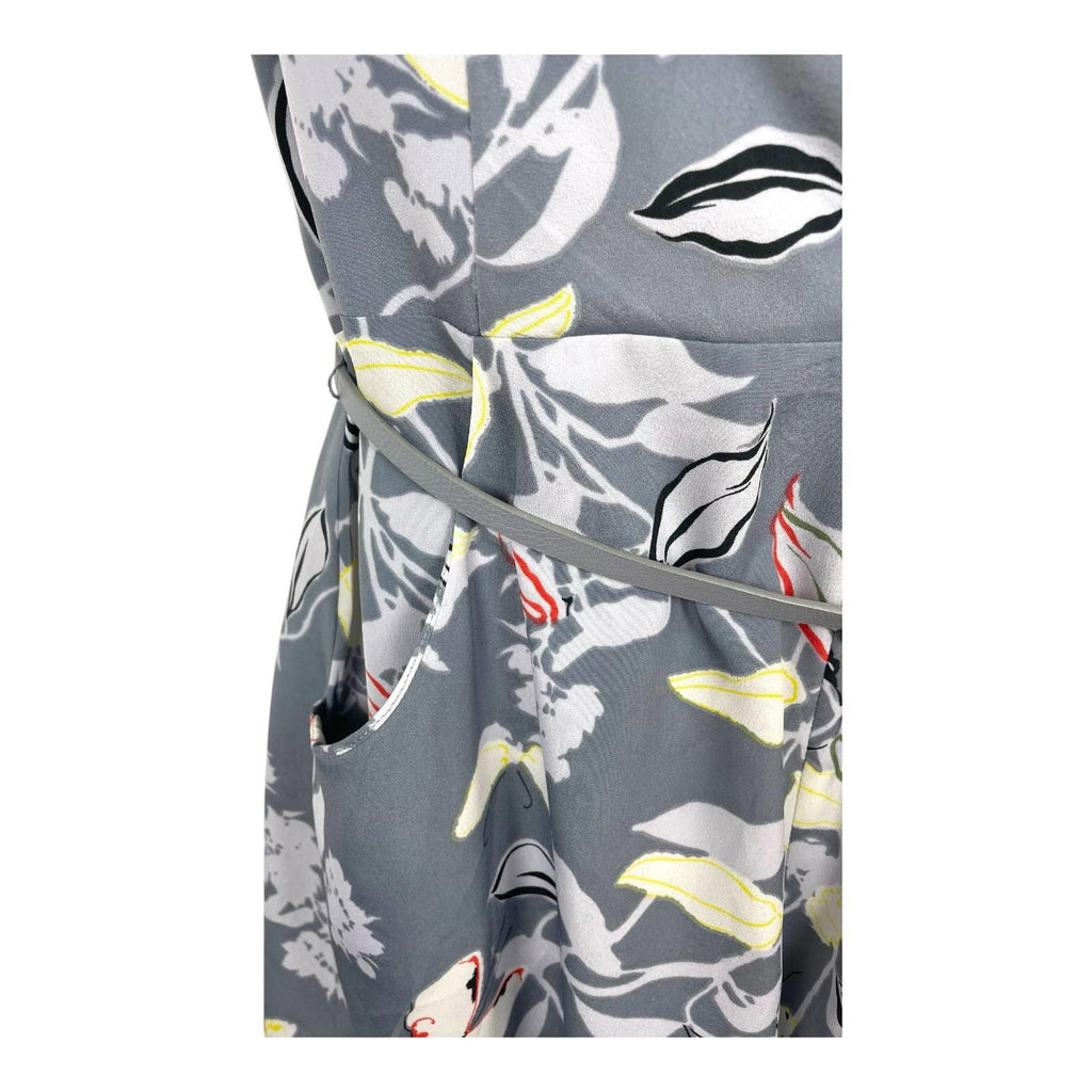 Oasis Grey Floral Playsuit Belted Pockets Women’s UK Size 12