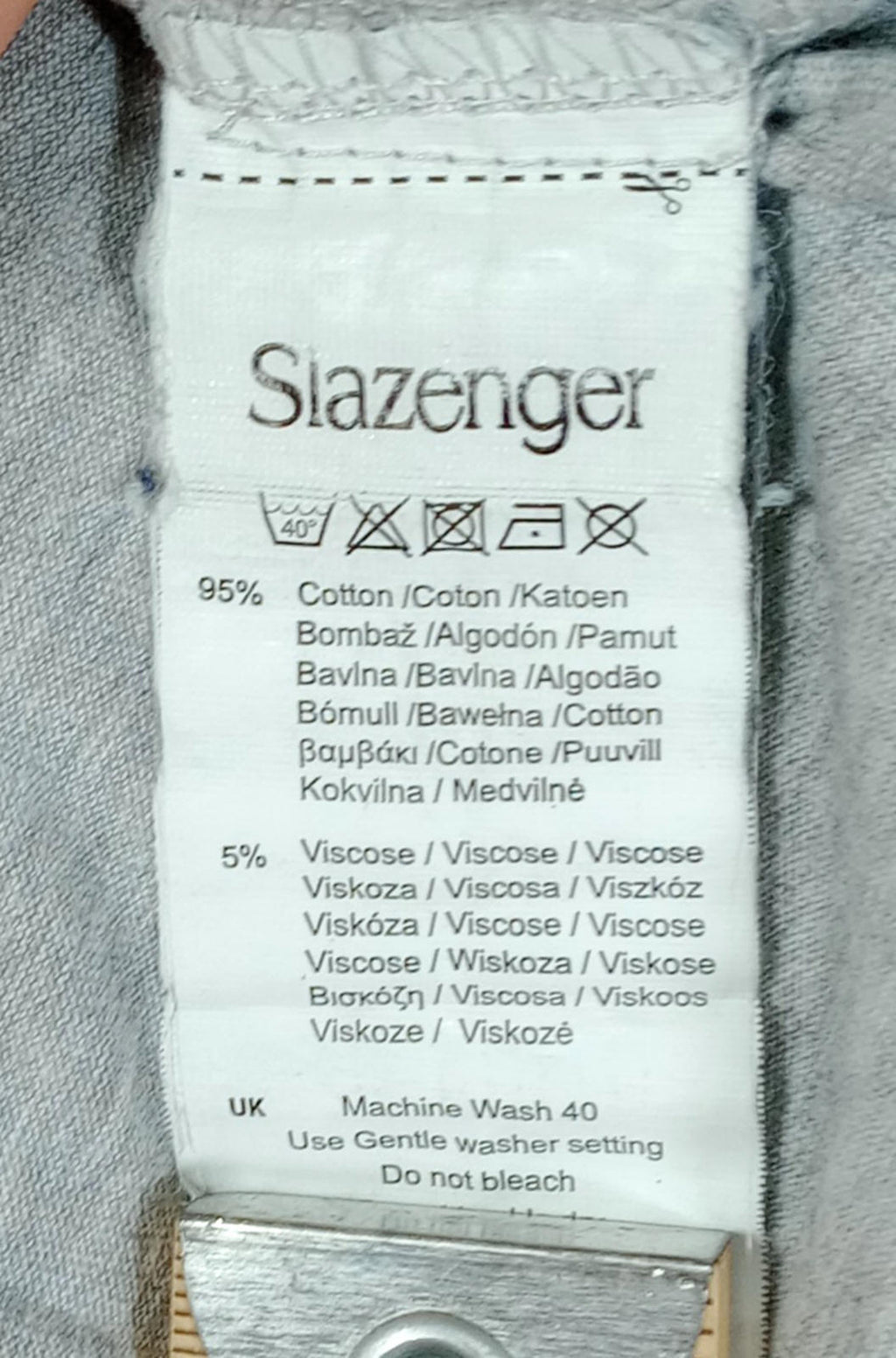 Slazenger T-Shirt Men's UK Size L Grey Short Sleeve Crew Neck Contrasting Trim