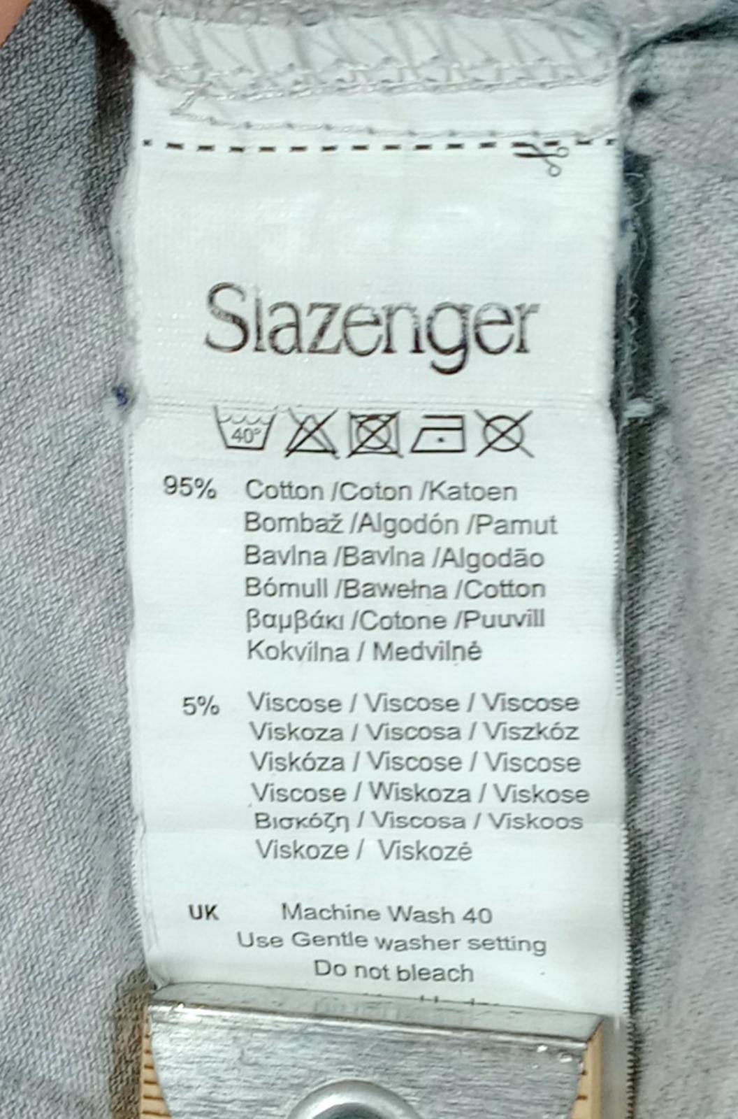 Slazenger T-Shirt Men's UK Size L Grey Short Sleeve Crew Neck Contrasting Trim